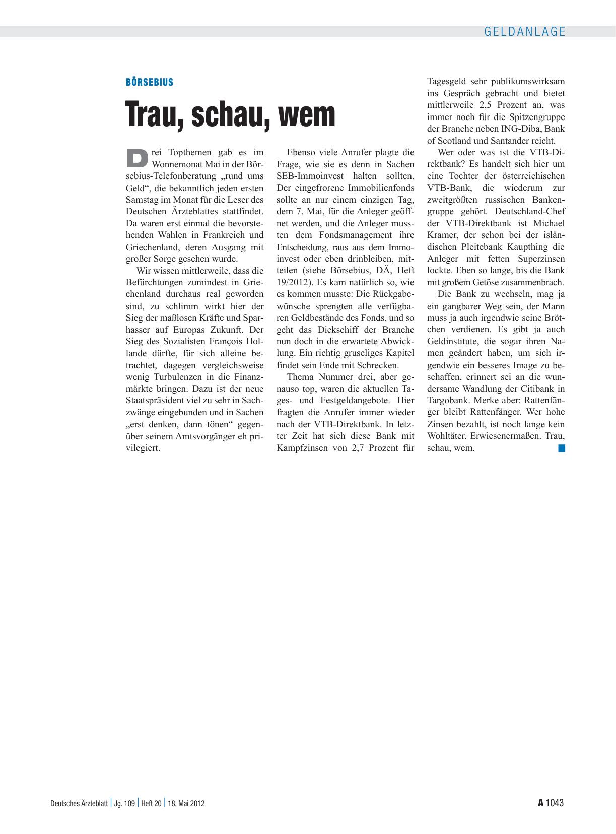 Vorschauseite 1: Börsebius: Trau, schau, wem