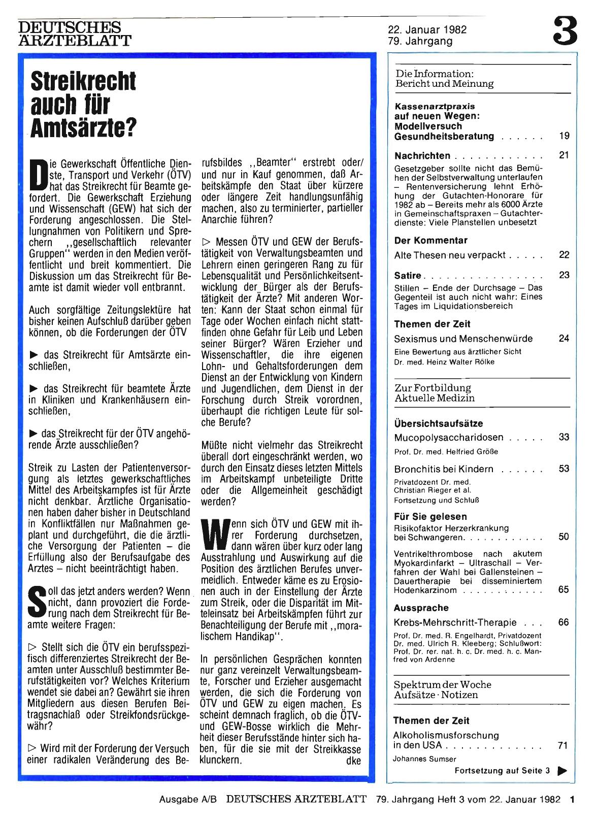 Vorschauseite 1: Streikrecht auch für Amtsärzte?