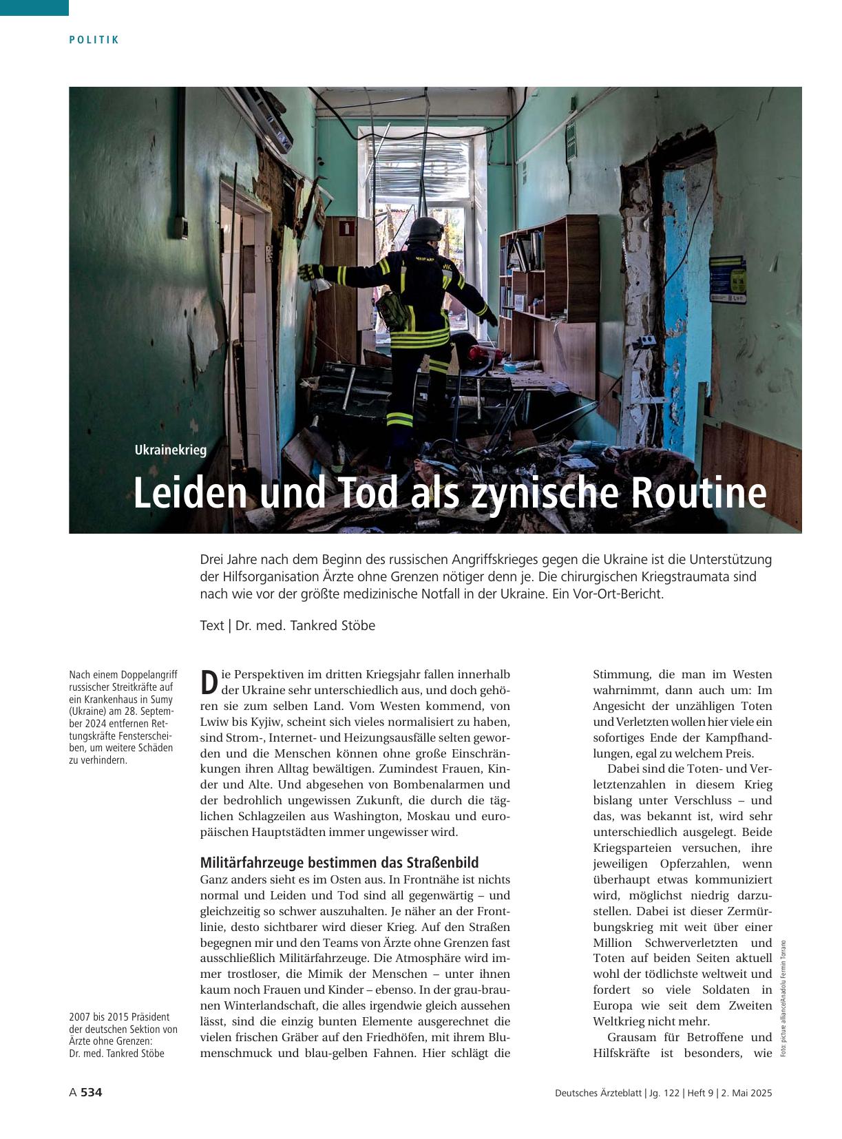 Vorschauseite 1: Ukraine-Krieg: Leiden und Tod als zynische Routine