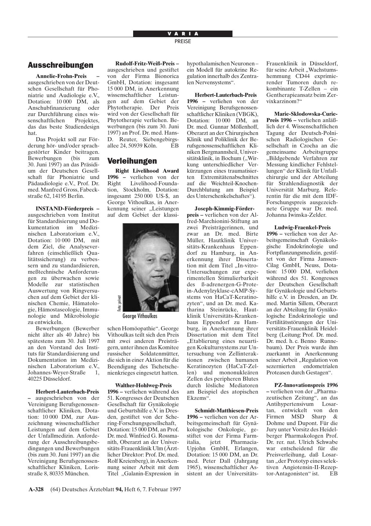 Vorschauseite 1: Verleihungen