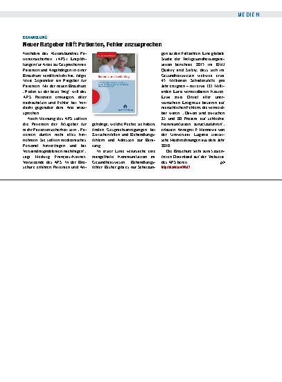 Vorschauseite 1: Behandlung: Neuer Ratgeber hilft Patienten, Fehler anzusprechen