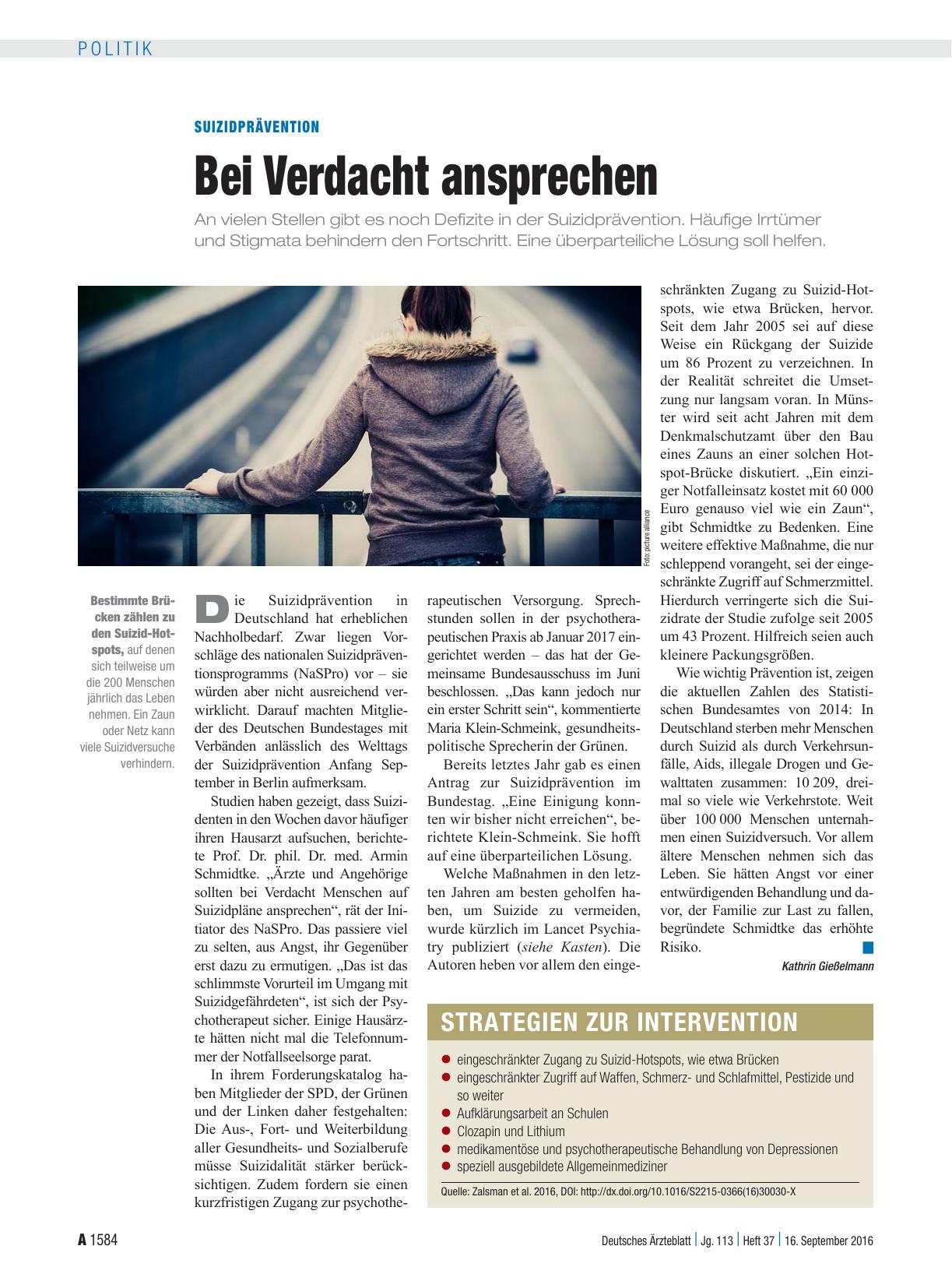 Vorschauseite 1: Suizidprävention: Bei Verdacht ansprechen