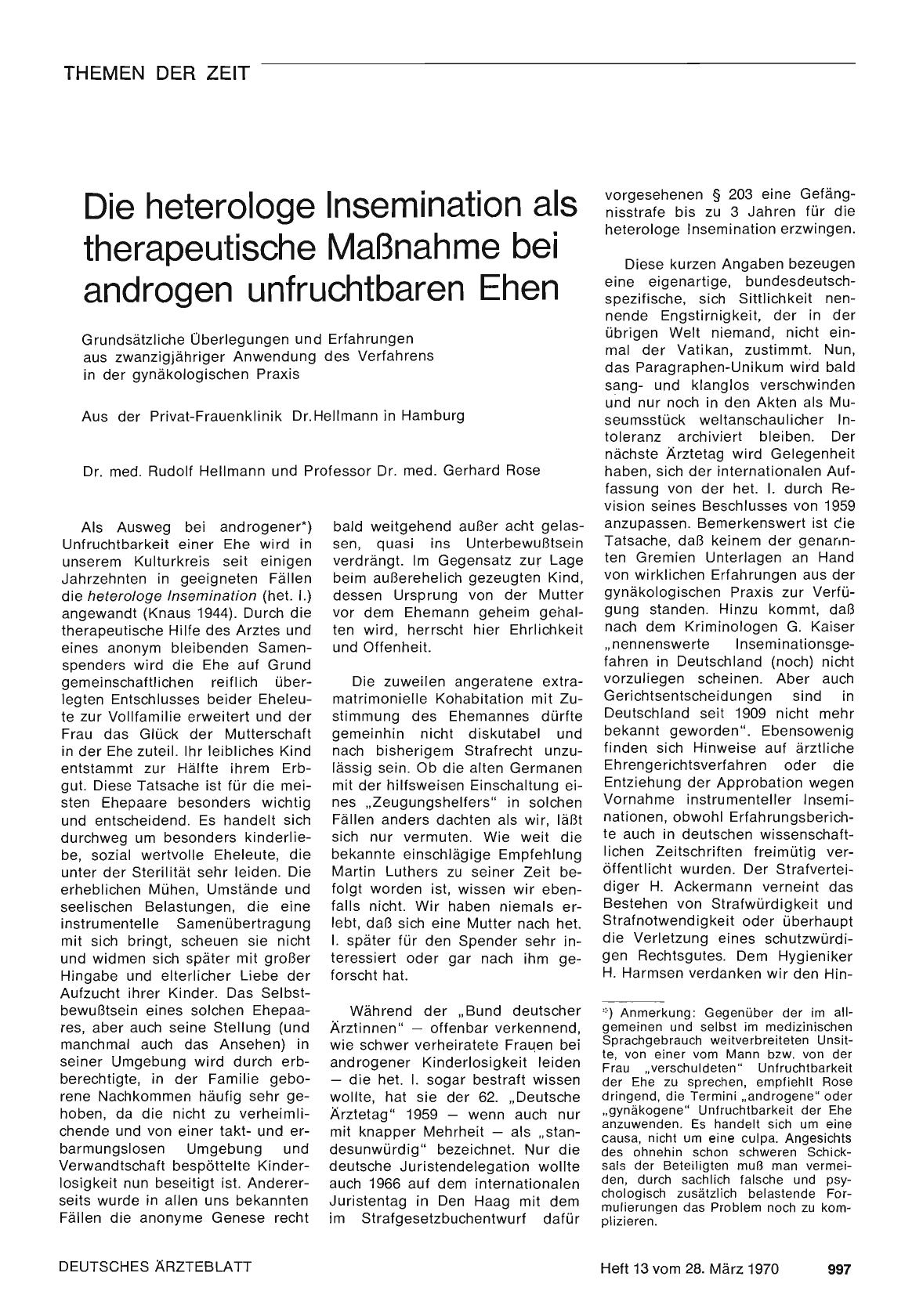 Vorschauseite 1: Die heterologe Insemination als therapeutische Maßnahme bei androgen unfruchtbaren Ehen