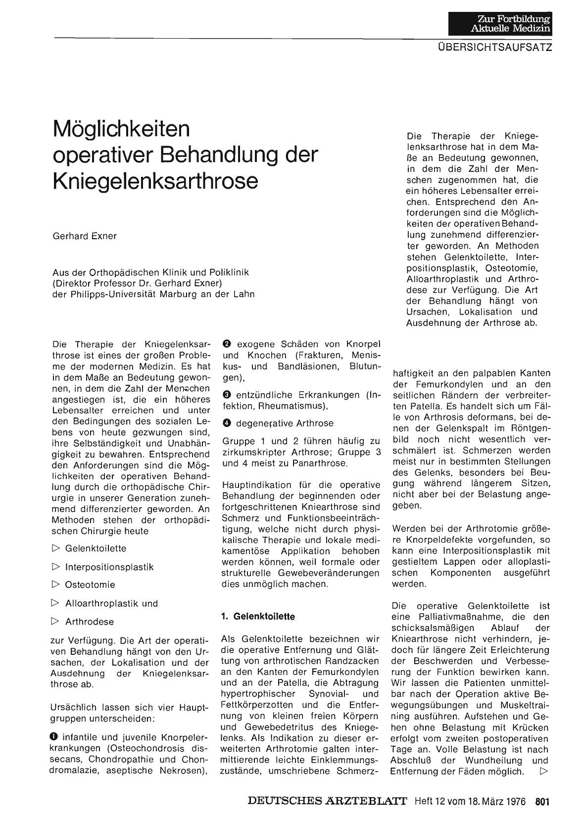 Vorschauseite 1: Möglichkeiten operativer Behandlung der Kniegelenksarthrose