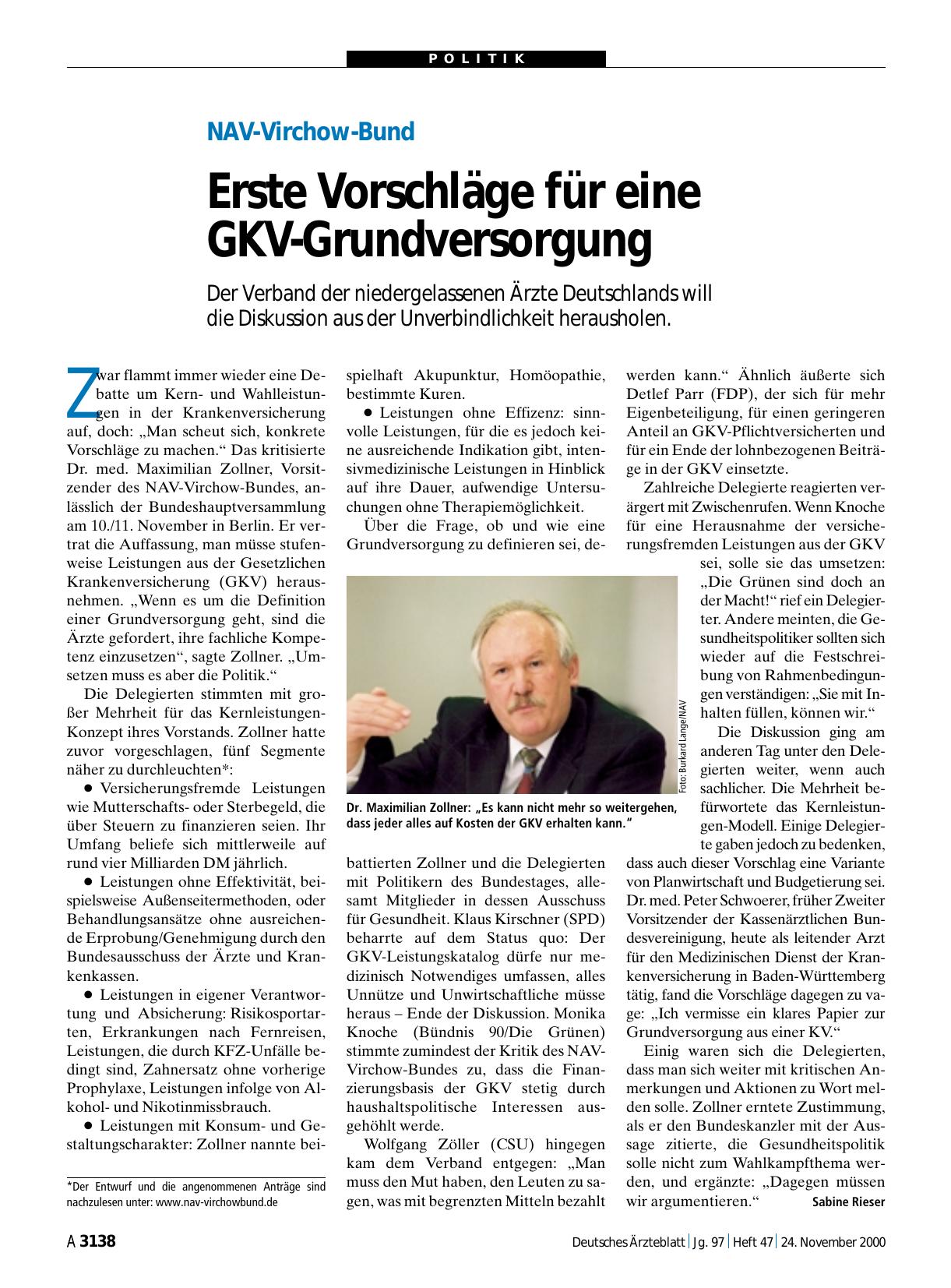 Vorschauseite 1: NAV-Virchow-Bund: Erste Vorschläge für eine GKV-Grundversorgung