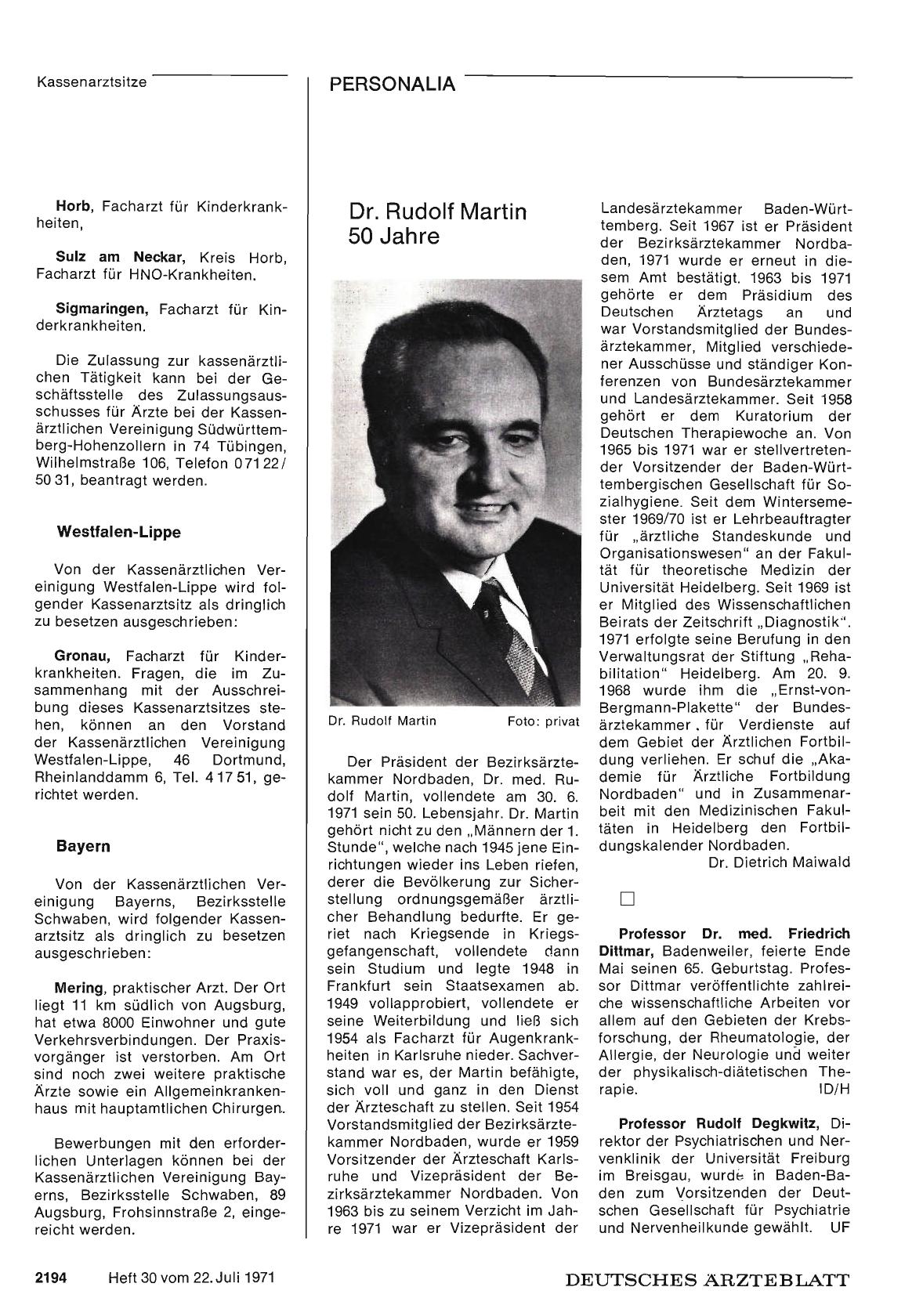 Vorschauseite 1: Dr. Rudolf Martin 50 Jahre