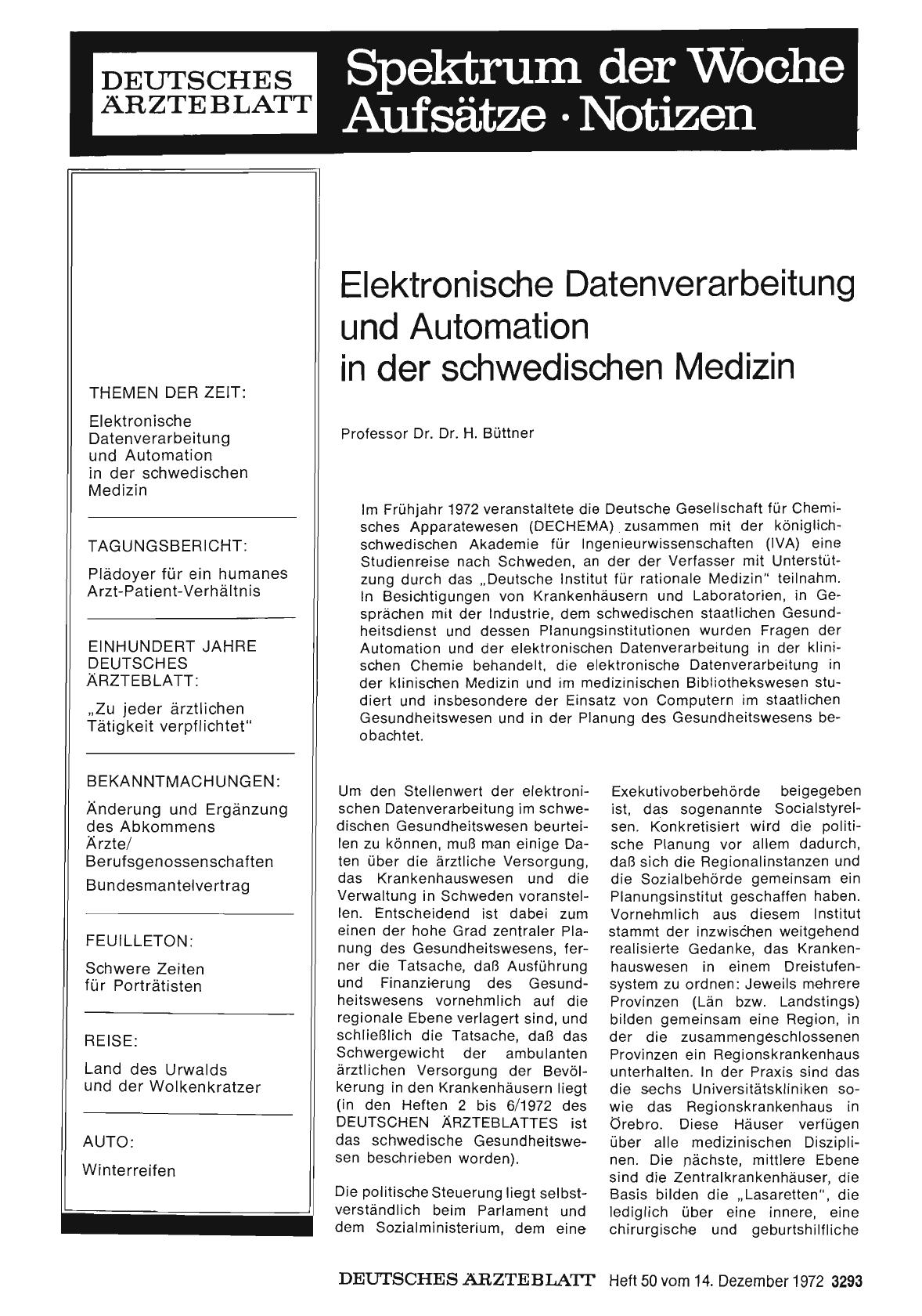 Vorschauseite 1: Elektronische Datenverarbeitung und Automation in der schwedischen Medizin