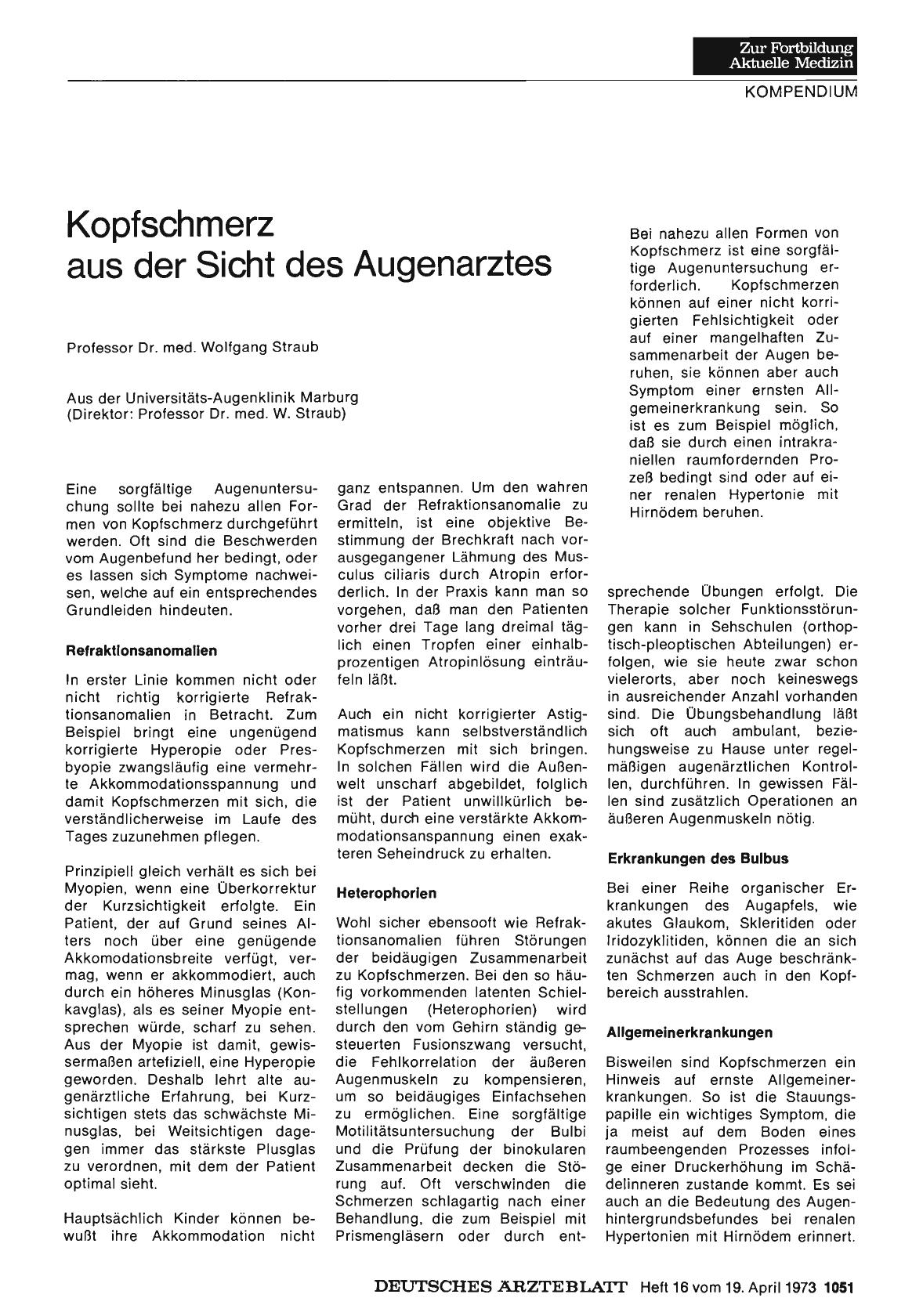 Vorschauseite 1: Kopfschmerz aus der Sicht des Augenarztes
