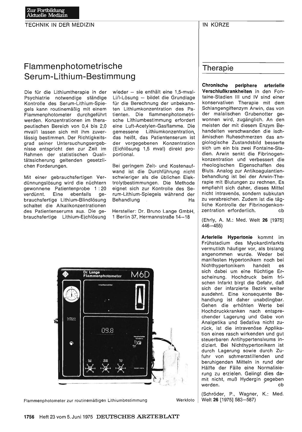 Vorschauseite 1: Flammenphotometrische Serum-Lithium-Bestimmung