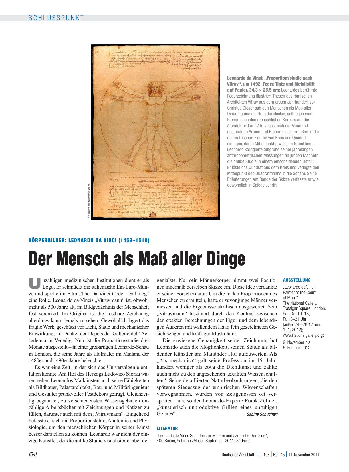 Vorschauseite 1: Körperbilder: Leonardo da Vinci (1452 – 1519) – Der Mensch als Maß aller Dinge