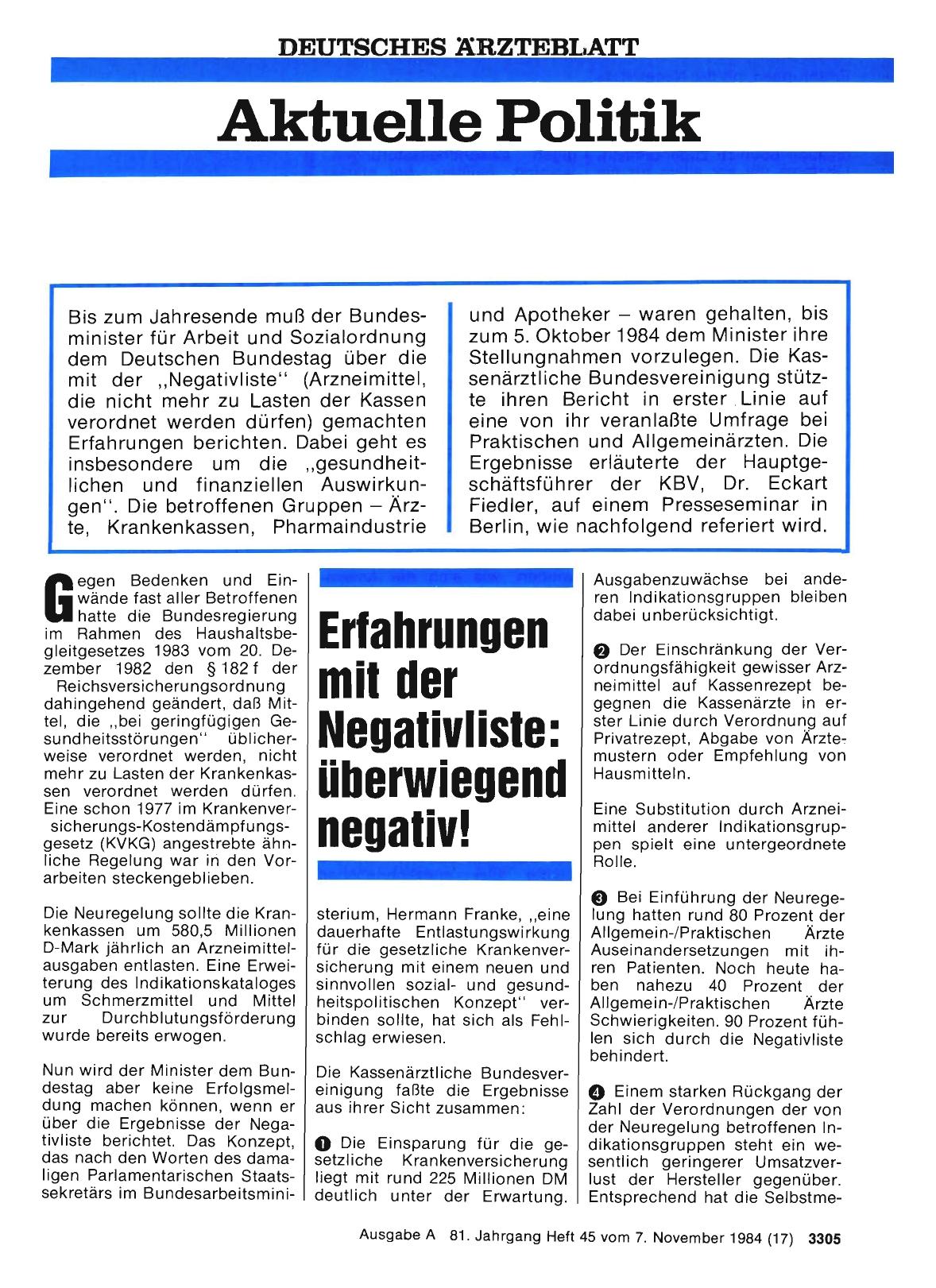 Vorschauseite 1: Erfahrungen mit der Negativliste: überwiegend negativ!