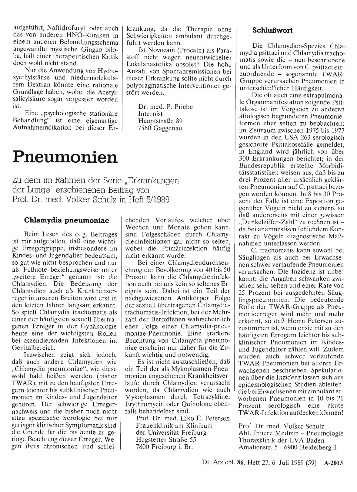 Vorschauseite 1: Pneumonien: Chlamydia pneumoniae