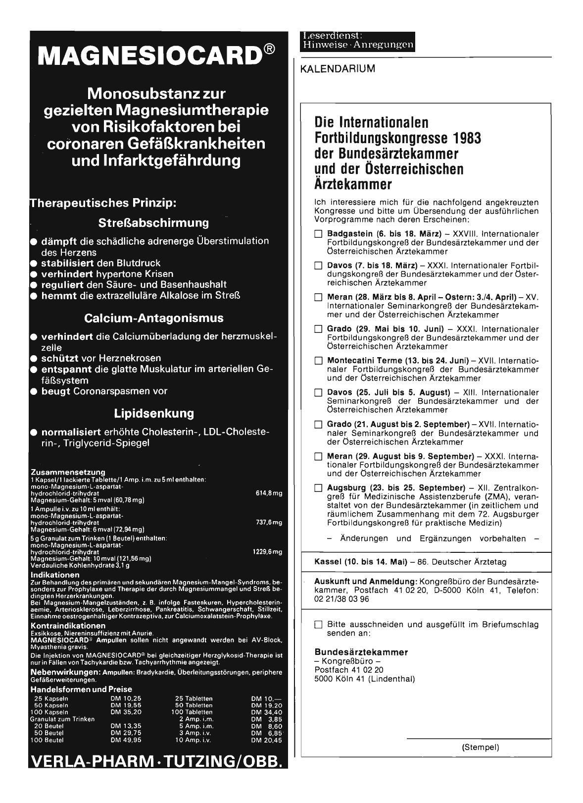 Vorschauseite 1: Die Internationalen Fortbildungskongresse 1983 der Bundesärztekammer und der Österreichischen Ärztekammer