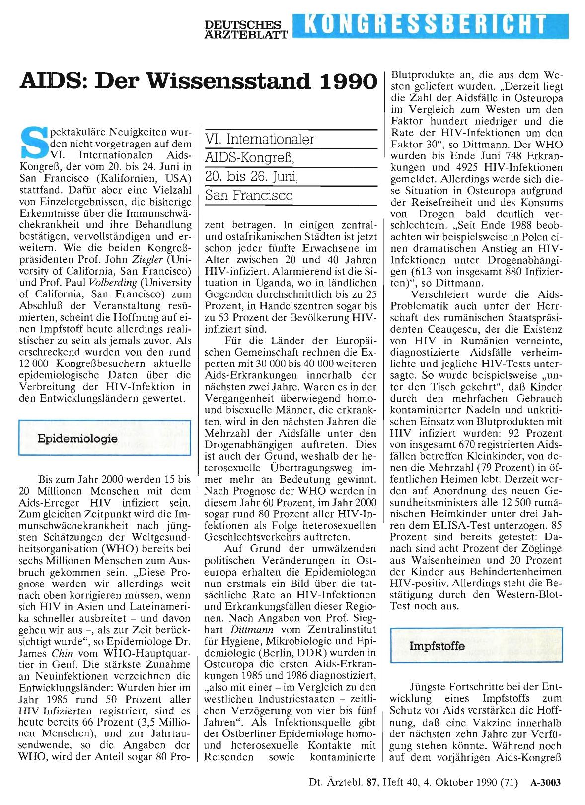 Vorschauseite 1: AIDS: Der Wissensstand 1990