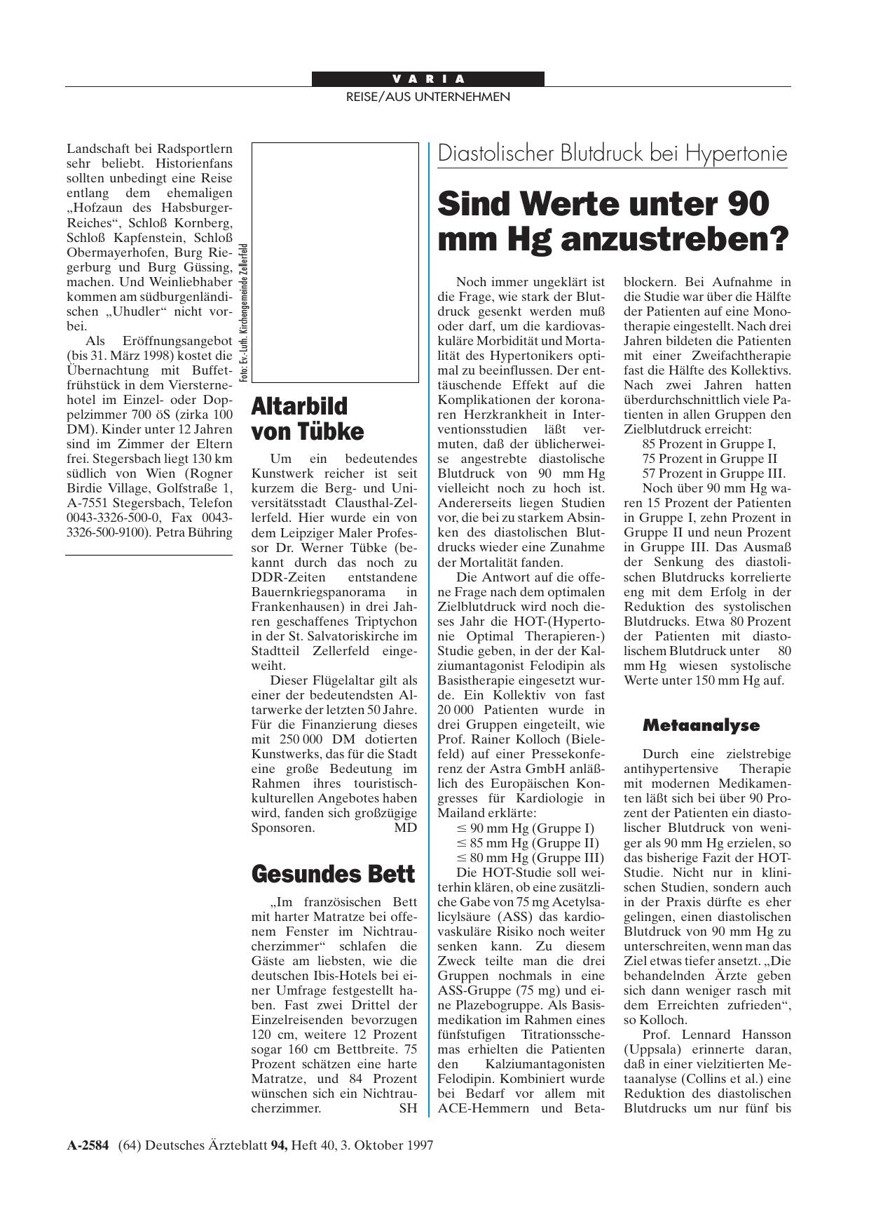 Vorschauseite 1: Diastolischer Blutdruck bei Hypertonie: Sind Werte unter 90 mm Hg anzustreben?