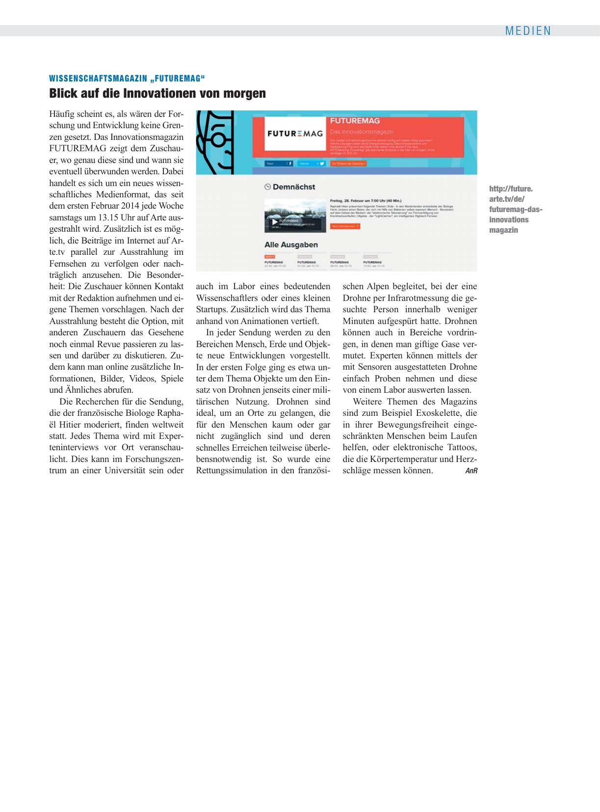 Vorschauseite 1: Wissenschaftsmagazin „FutureMag“: Blick auf die Innovationen von morgen