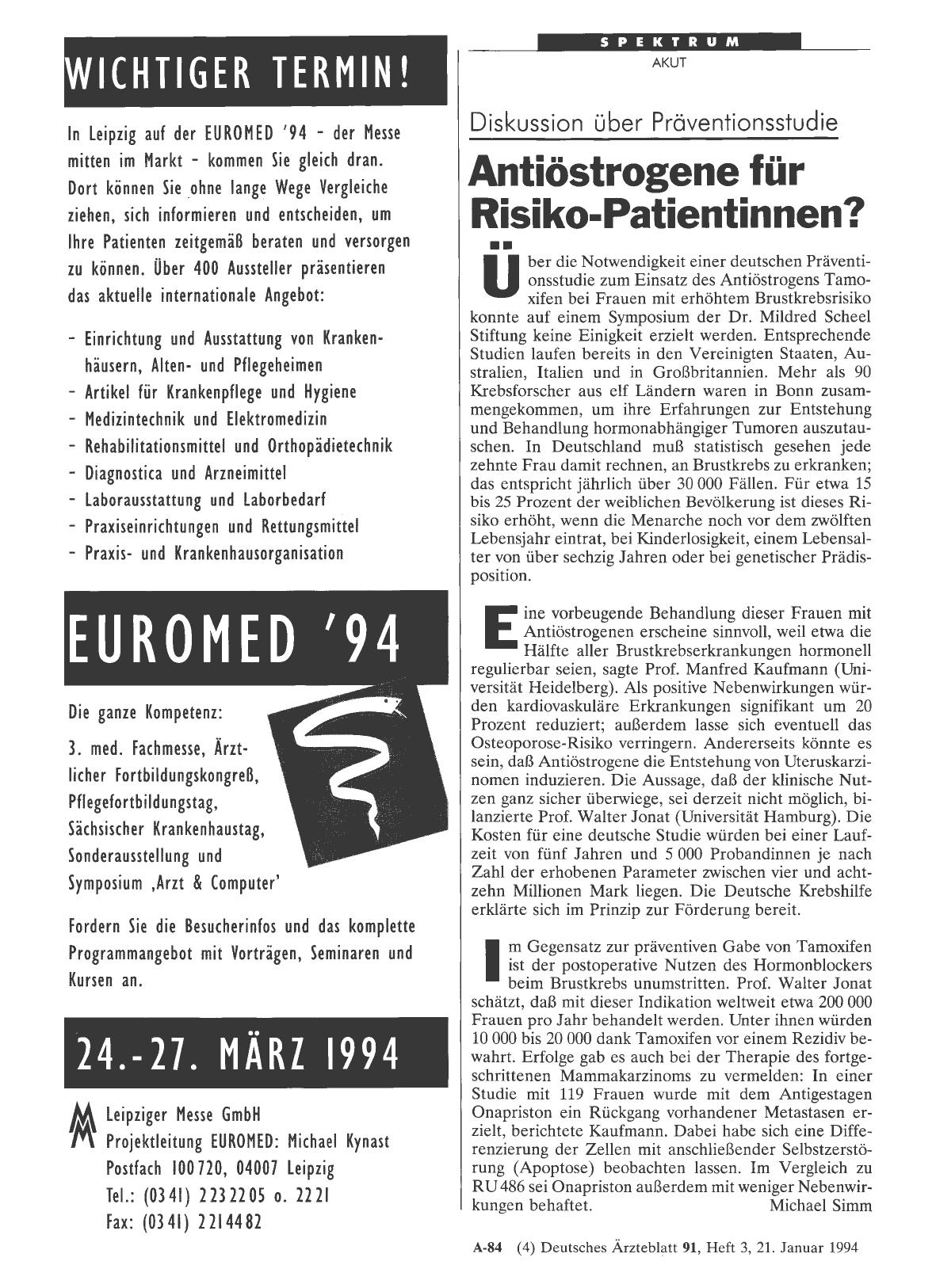 Vorschauseite 1: Diskussion über Präventionsstudie: Antiöstrogene für Risiko-Patientinnen?