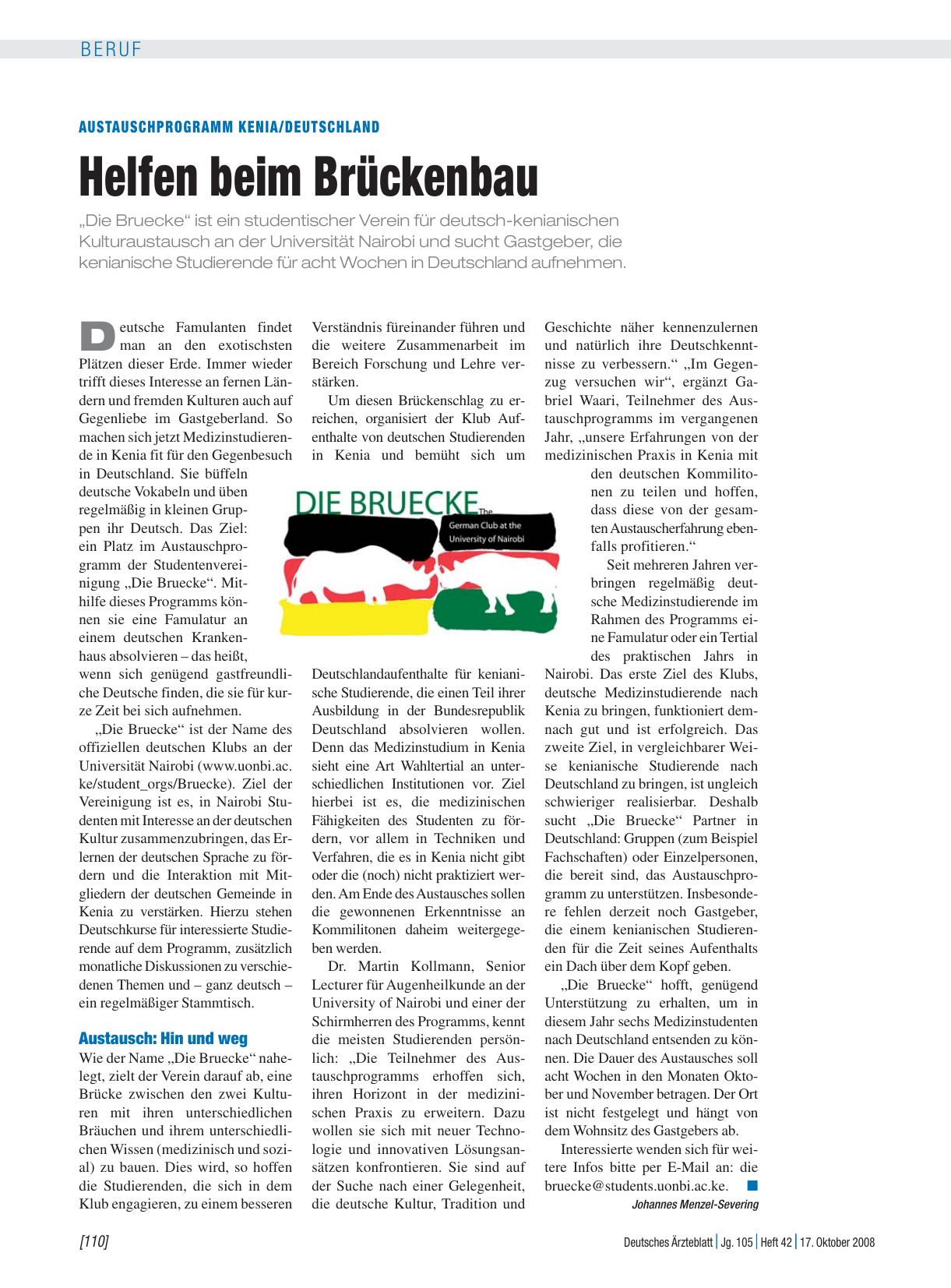 Vorschauseite 1: Austauschprogramm Kenia/Deutschland: Helfen beim Brückenbau