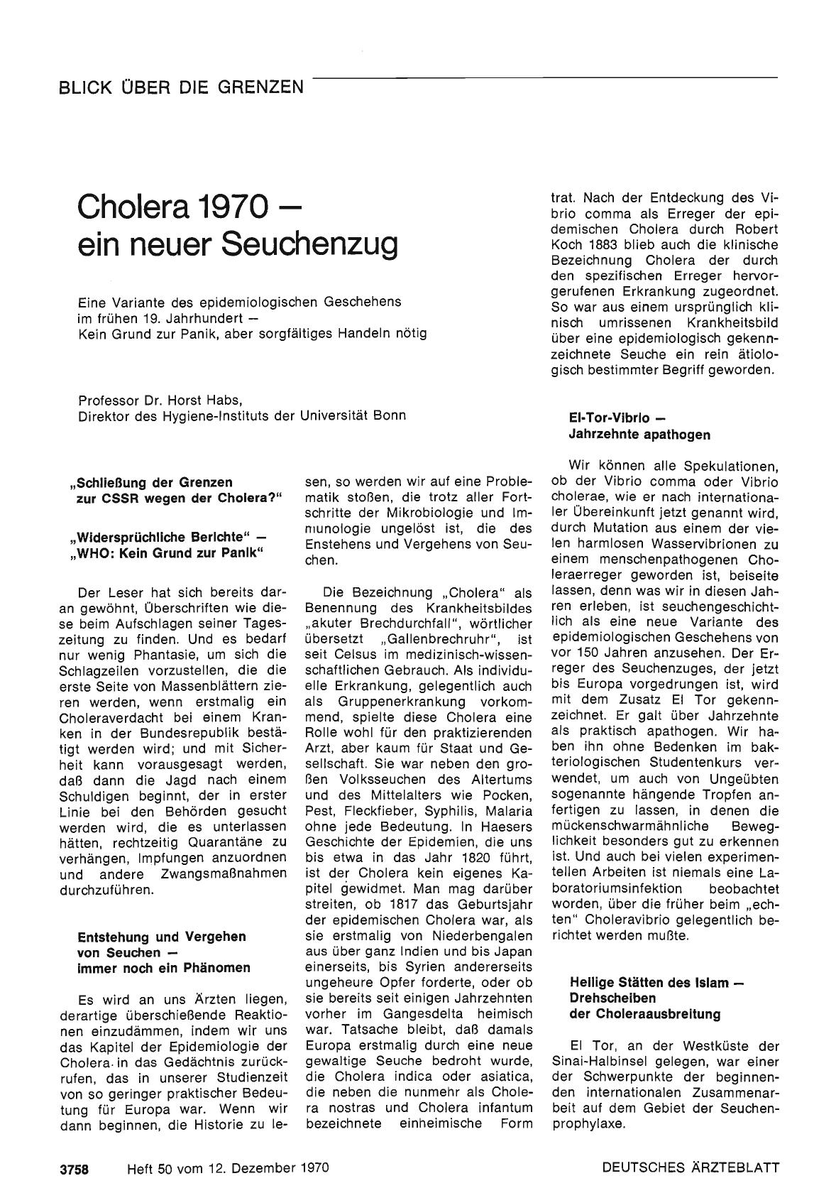 Vorschauseite 1: Cholera 1970 — ein neuer Seuchenzug