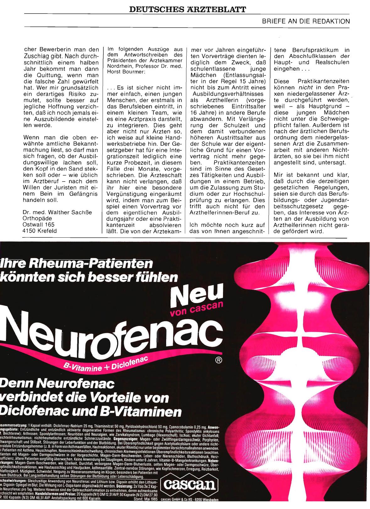 Vorschauseite 1: AUSZUBILDENDE: Im folgenden Auszüge aus dem Antwortschreiben des Präsidenten der Ärztekammer Nordrhein, Professor Dr. med. Horst Bourmer: