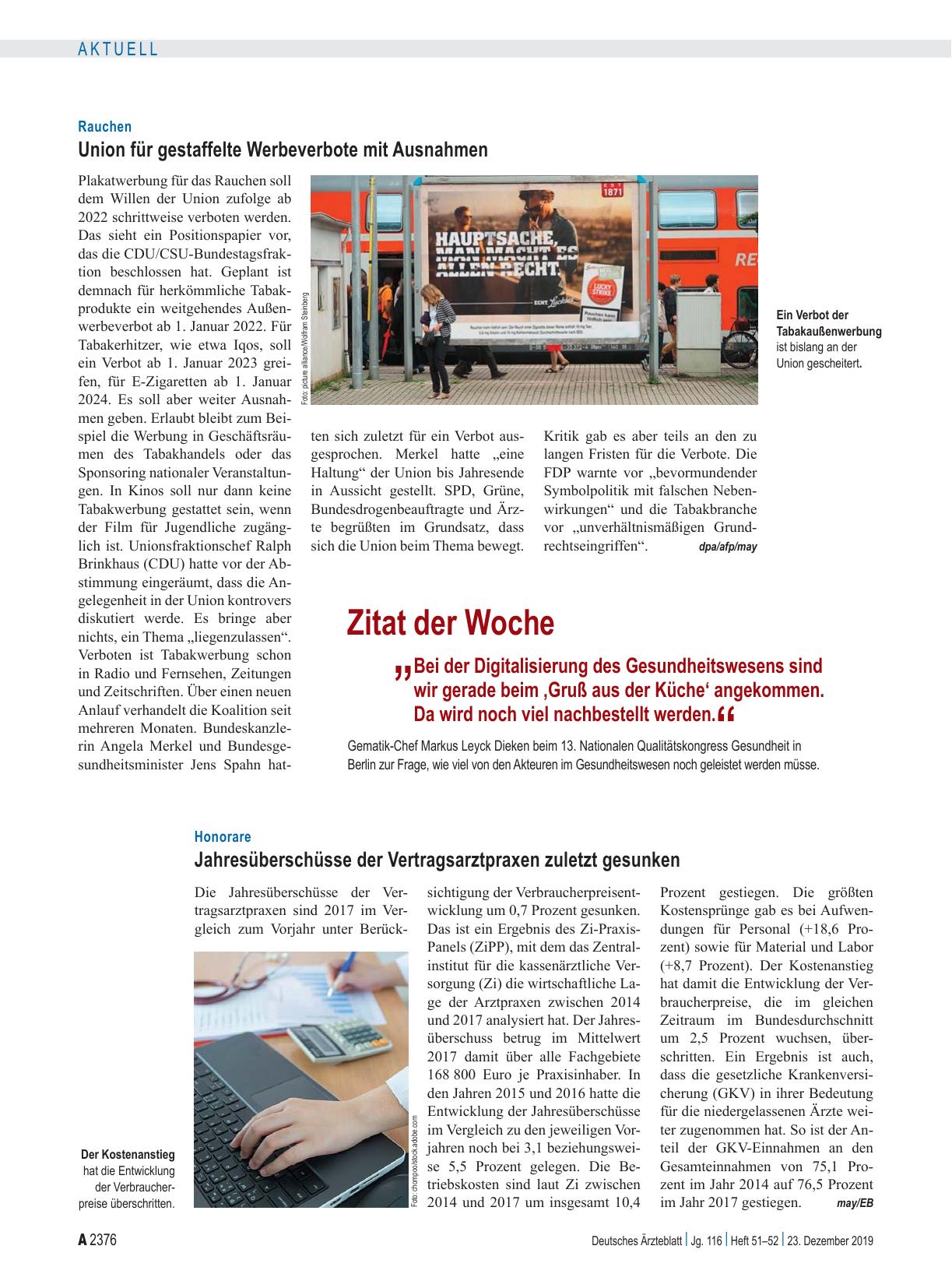 Vorschauseite 1: Rauchen: Union für gestaffelte Werbeverbote mit Ausnahmen