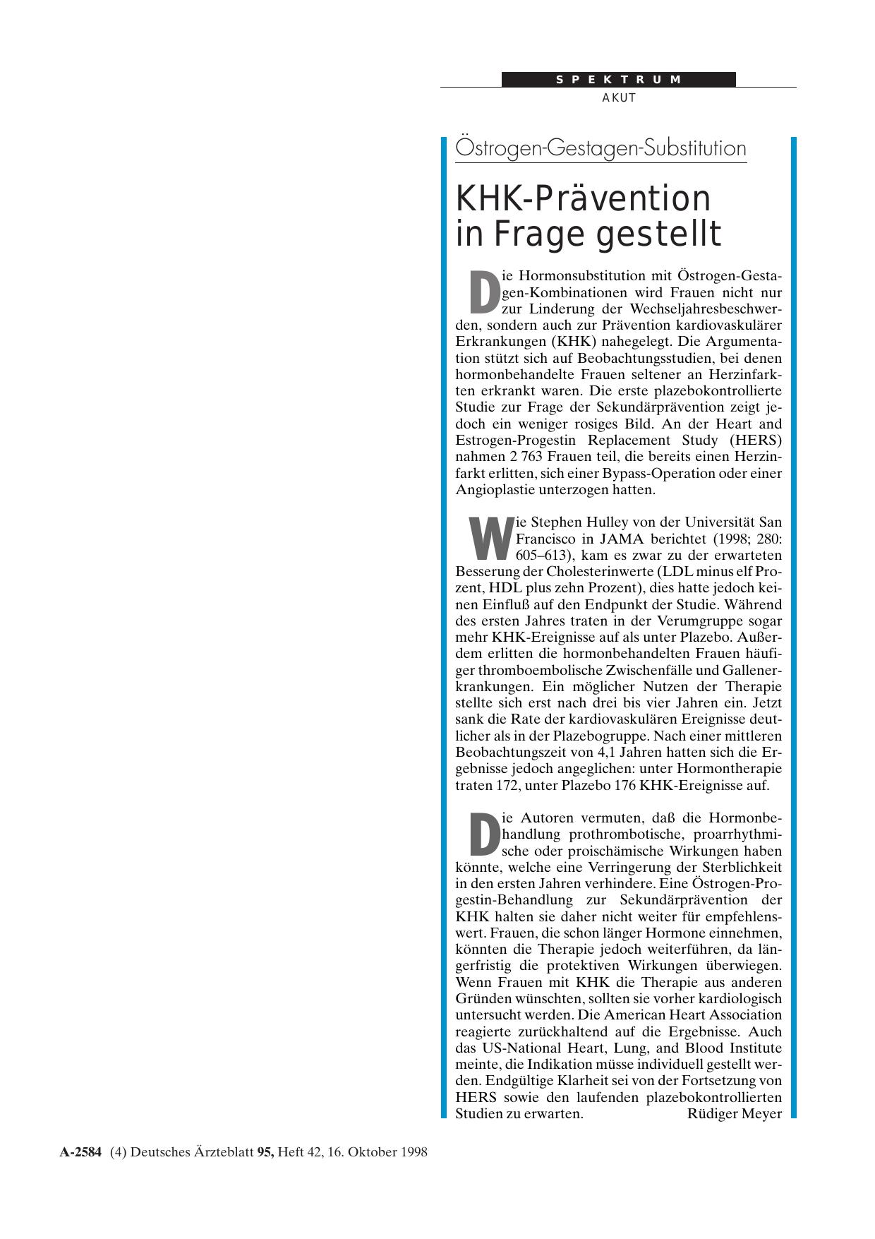 Vorschauseite 1: Östrogen-Gestagen-Substitution: KHK-Prävention in Frage gestellt