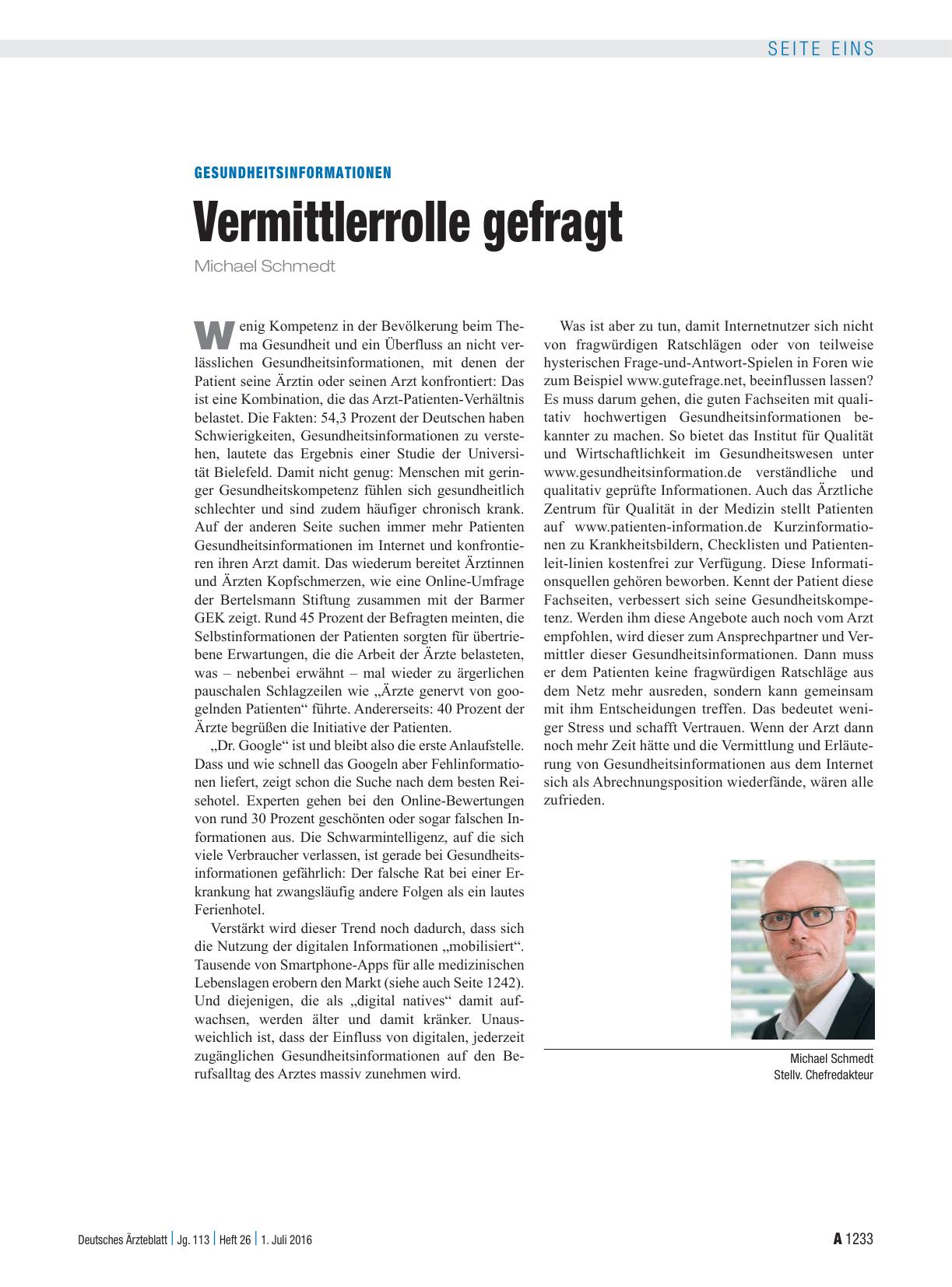 Vorschauseite 1: Gesundheitsinformationen: Vermittlerrolle gefragt