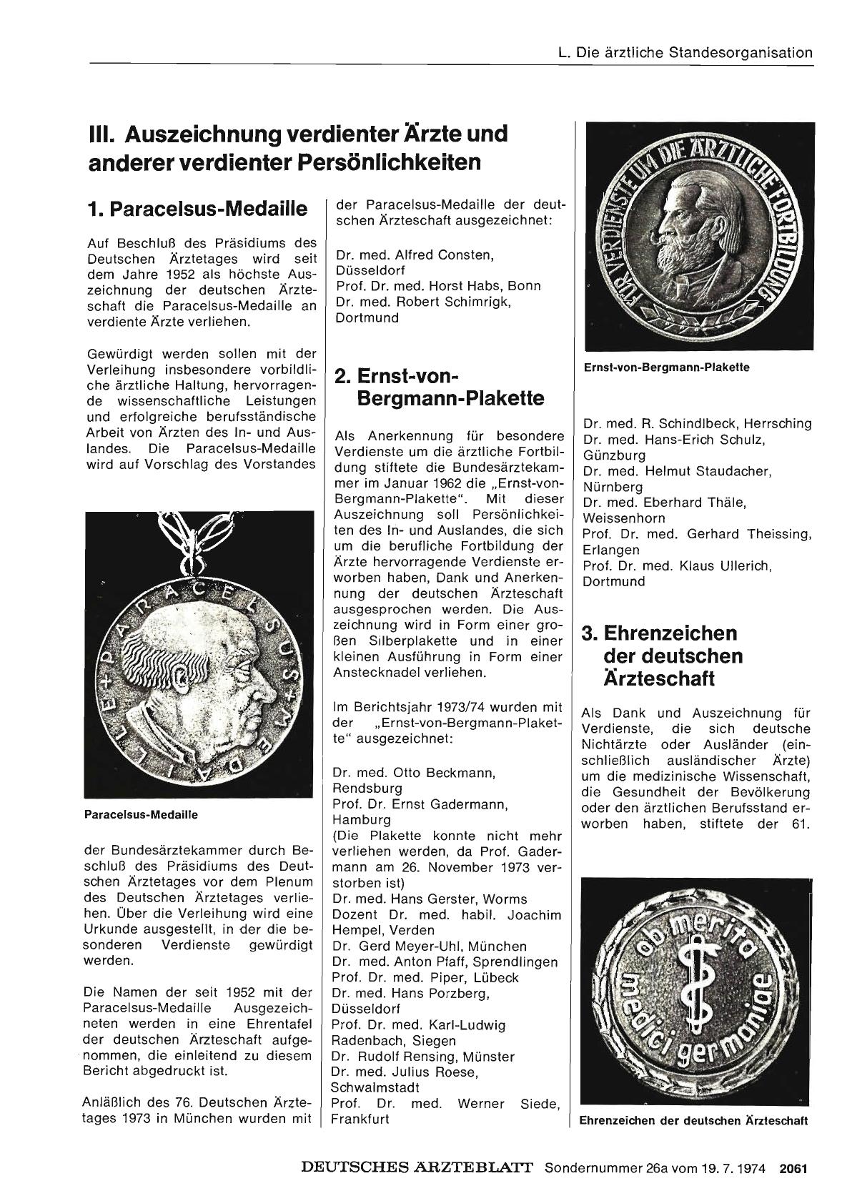 Vorschauseite 1: III. Auszeichnung verdienter Ärzte und anderer verdienter Persönlichkeiten: 1. Paracelsus-Medaille