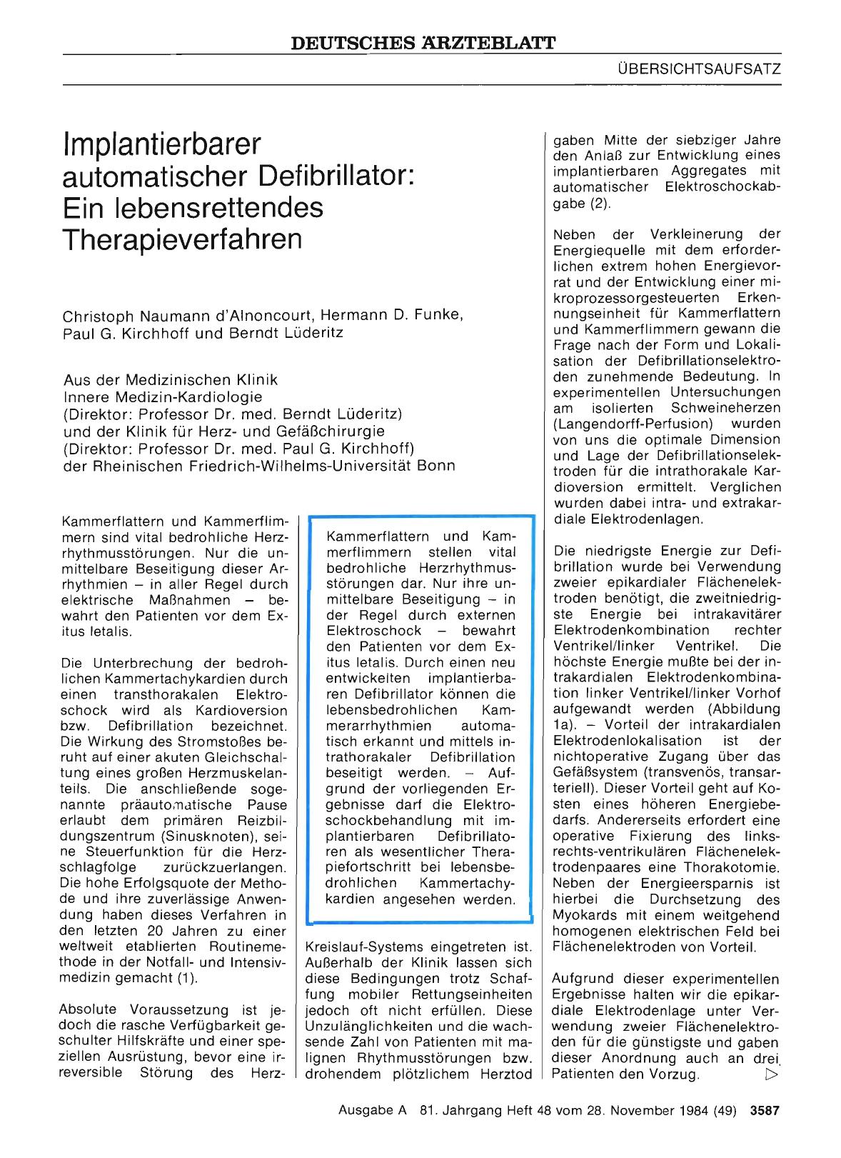 Vorschauseite 1: Implantierbarer automatischer Defibrillator: Ein lebensrettendes Therapieverfahren