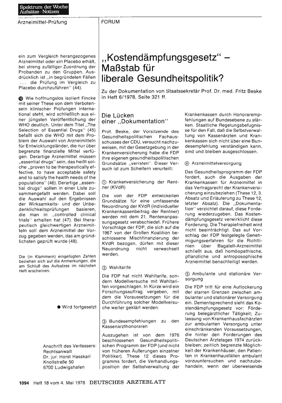 Vorschauseite 1: „Kostendämpfungsgesetz“ — Maßstab für liberale Gesundheitspolitik?