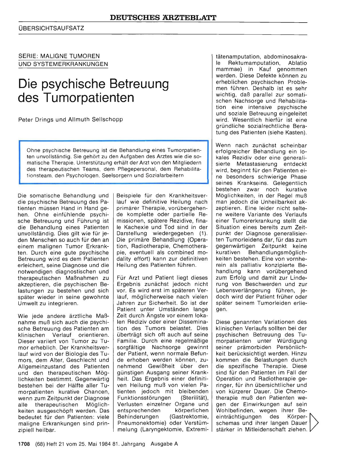 Vorschauseite 1: Die psychische Betreuung des Tumorpatienten