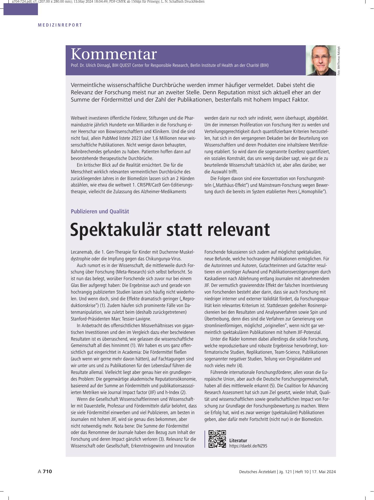 Vorschauseite 1: Publizieren und Qualität: Kommentar Spektakulär statt relevant