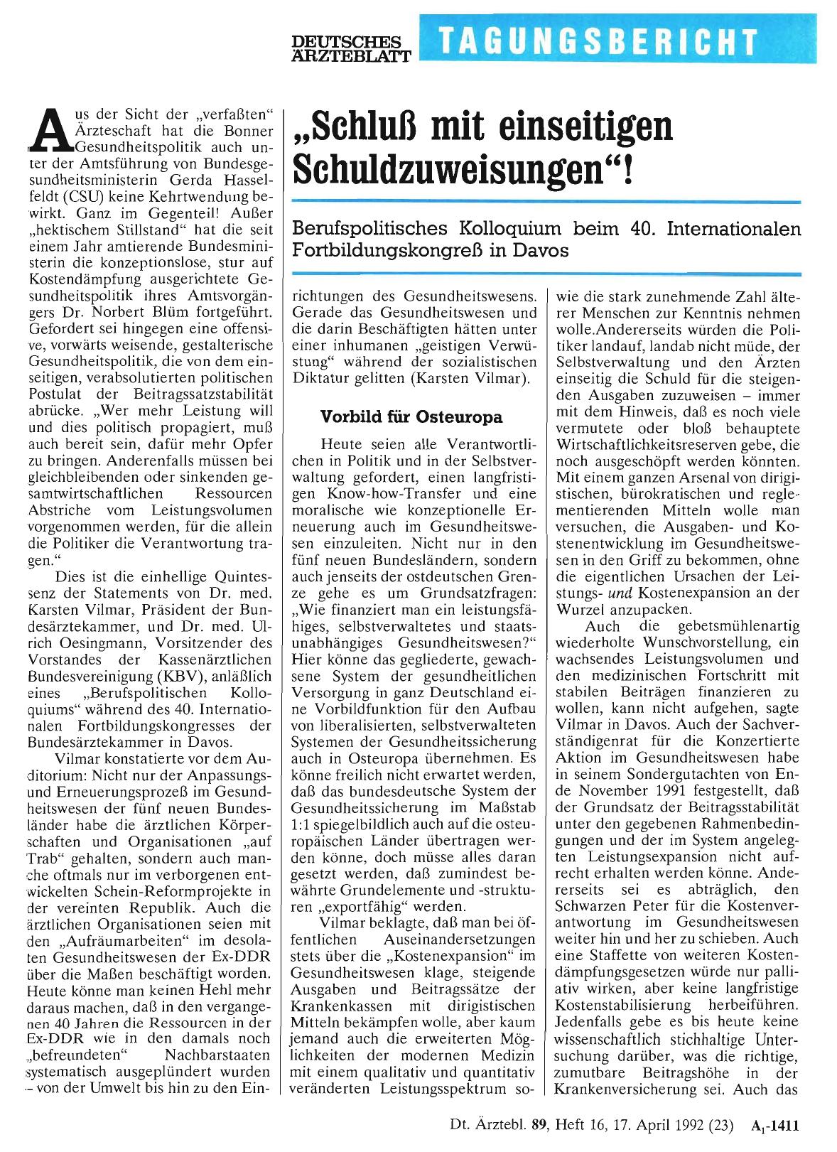 Vorschauseite 1: „Schluß mit einseitigen Schuldzuweisungen“!