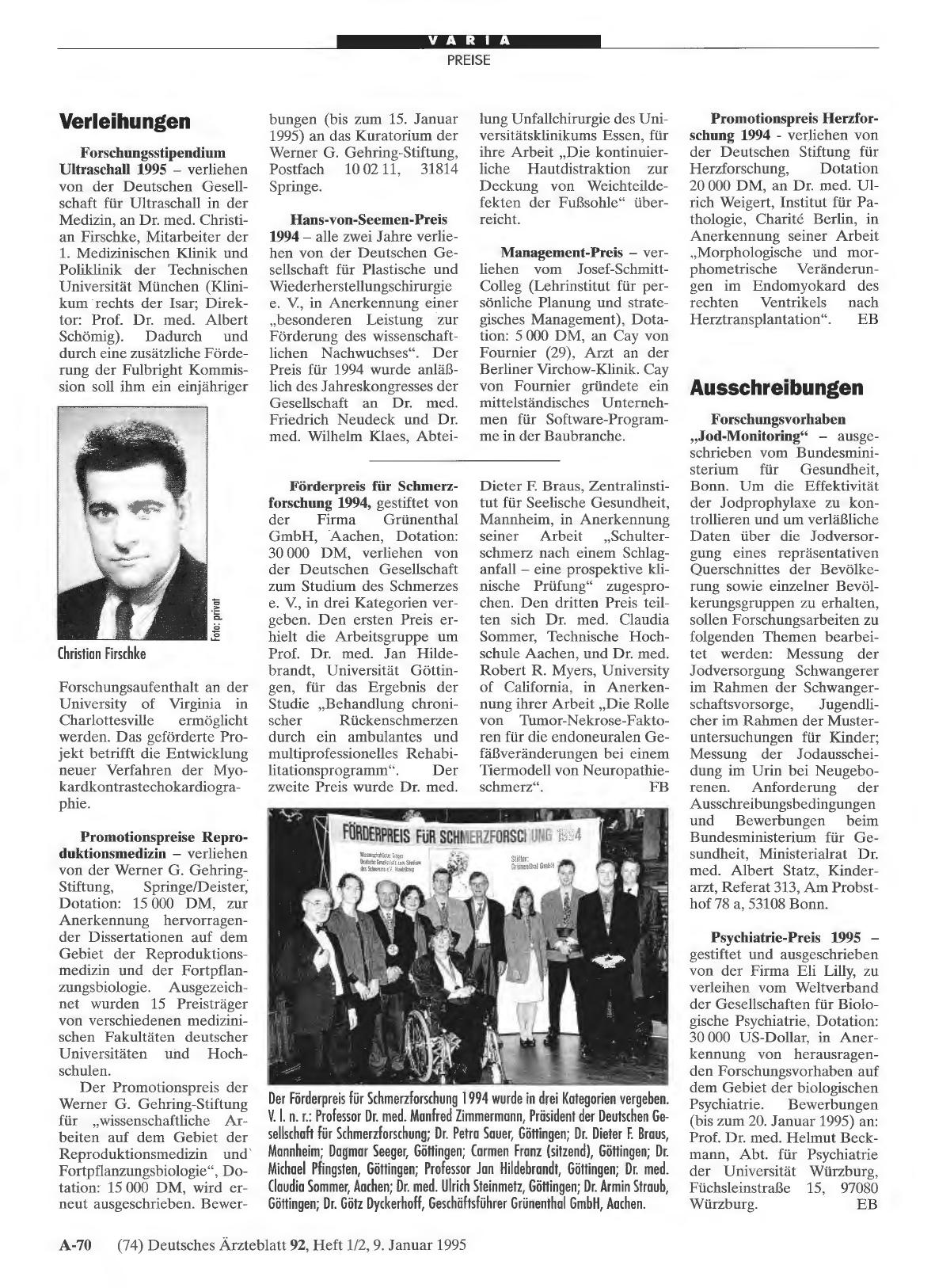 Vorschauseite 1: Verleihungen