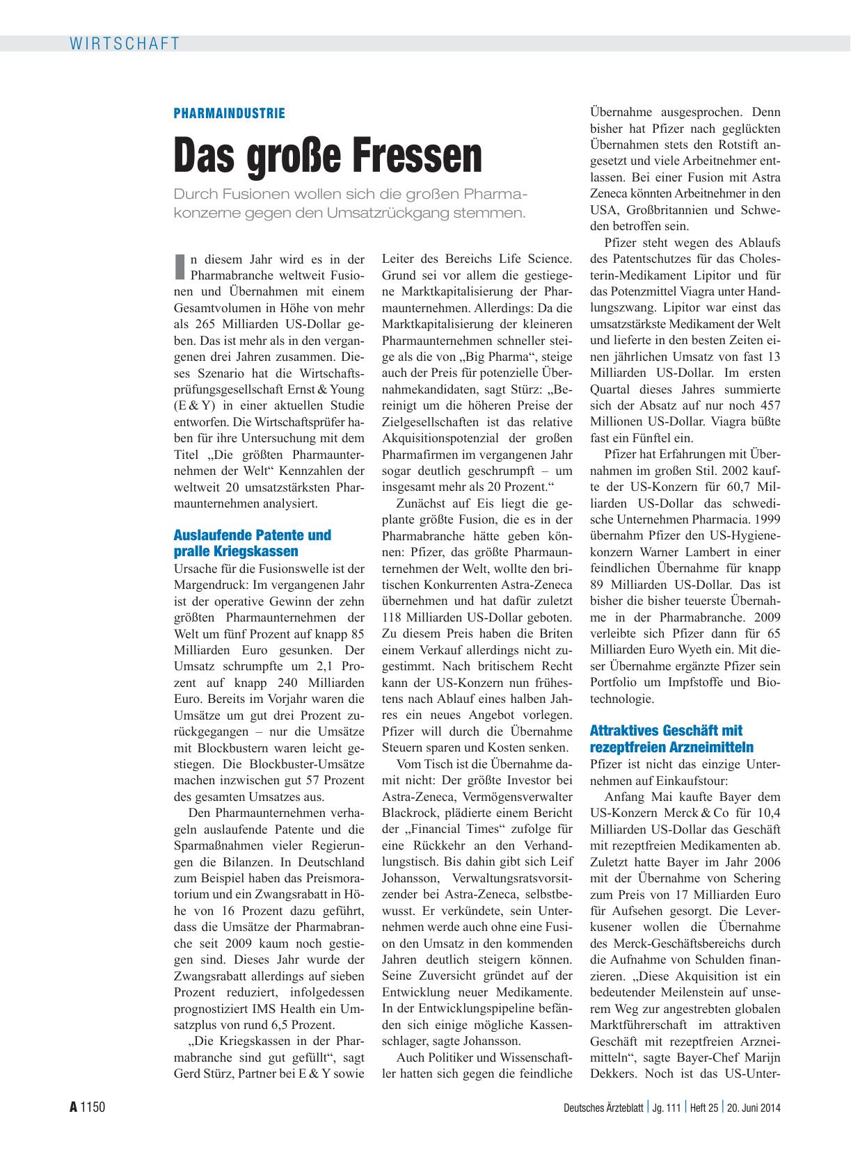 Vorschauseite 1: Pharmaindustrie: Das große Fressen