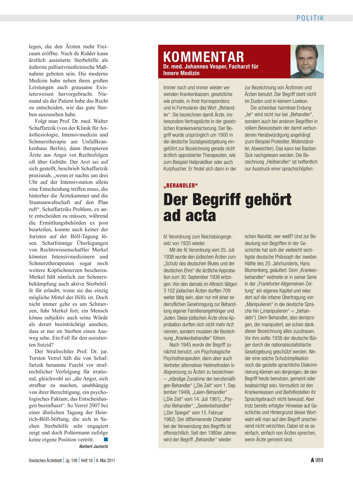 Vorschauseite 1: „Behandler“: Der Begriff gehört ad acta