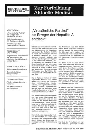 Vorschauseite 1: „Virusähnliche Partikel“ als Erreger der Hepatitis A entdeckt