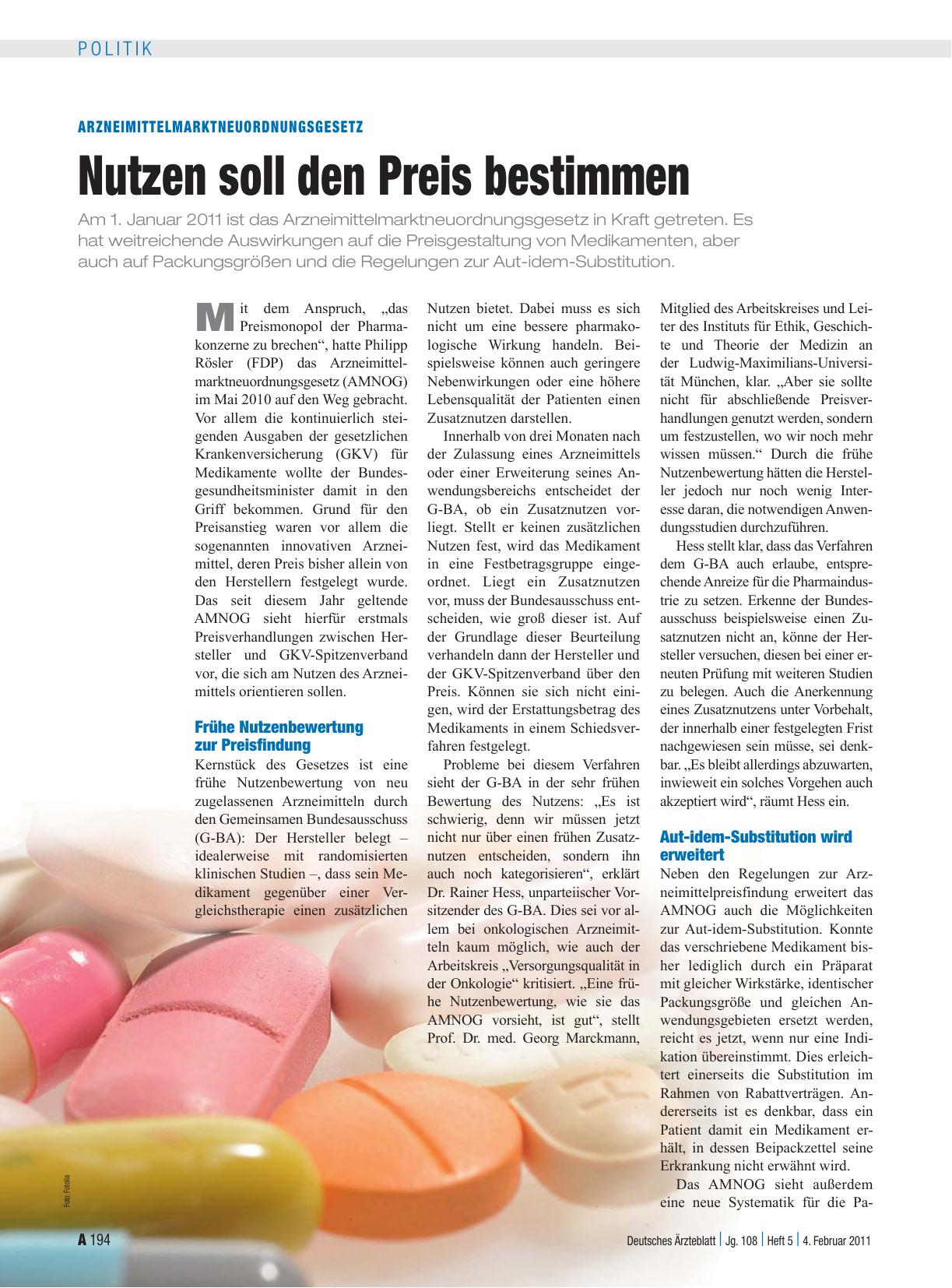 Vorschauseite 1: Arzneimittelmarktneuordnungsgesetz: Nutzen soll den Preis bestimmen