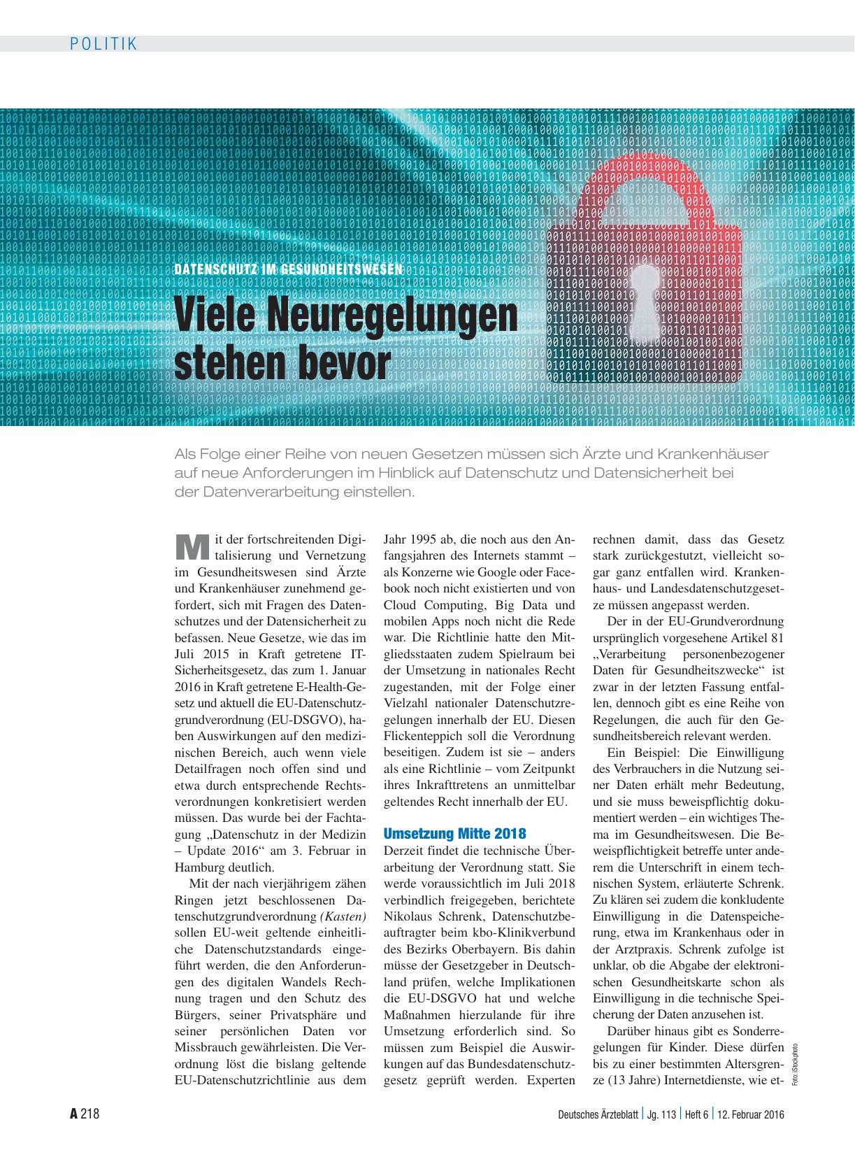 Vorschauseite 1: Datenschutz im Gesundheitswesen: Viele Neuregelungen stehen bevor