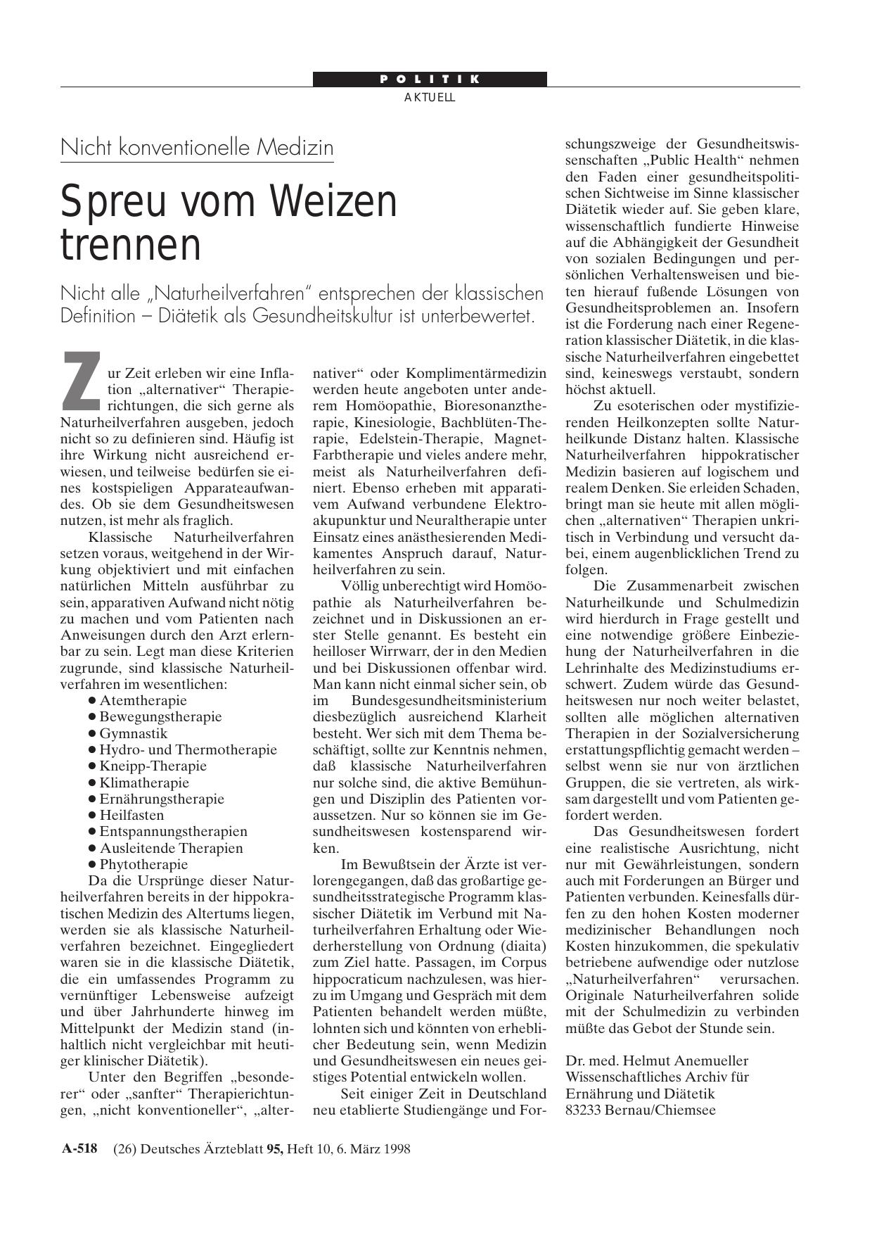 Vorschauseite 1: Nicht konventionelle Medizin: Spreu vom Weizen trennen
