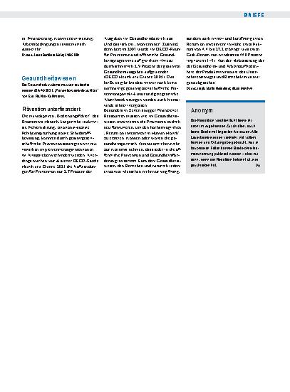 Vorschauseite 1: Gesundheitswesen: Prävention unterfinanziert