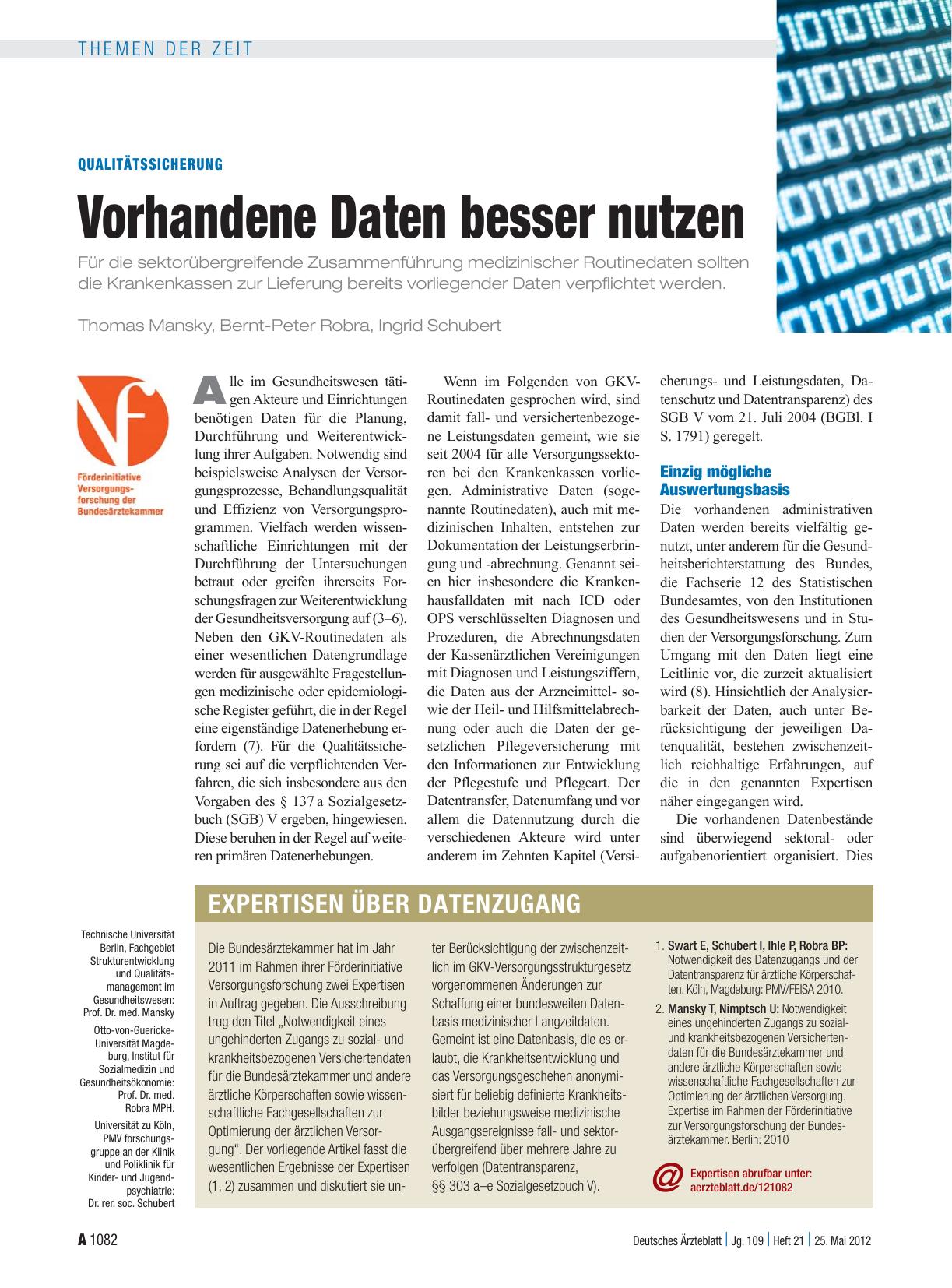 Vorschauseite 1: Qualitätssicherung: Vorhandene Daten besser nutzen