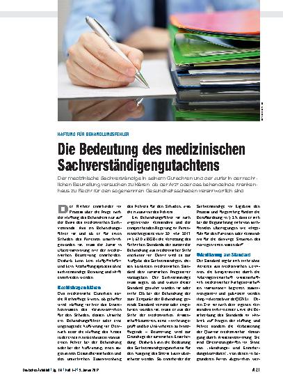 Vorschauseite 1: Haftung für Behandlungsfehler: Die Bedeutung des medizinischen Sachverständigengutachtens