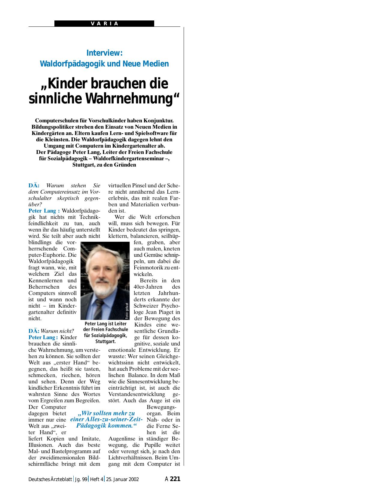 Vorschauseite 1: Interview - Waldorfpädagogik und Neue Medien: „Kinder brauchen die sinnliche Wahrnehmung“