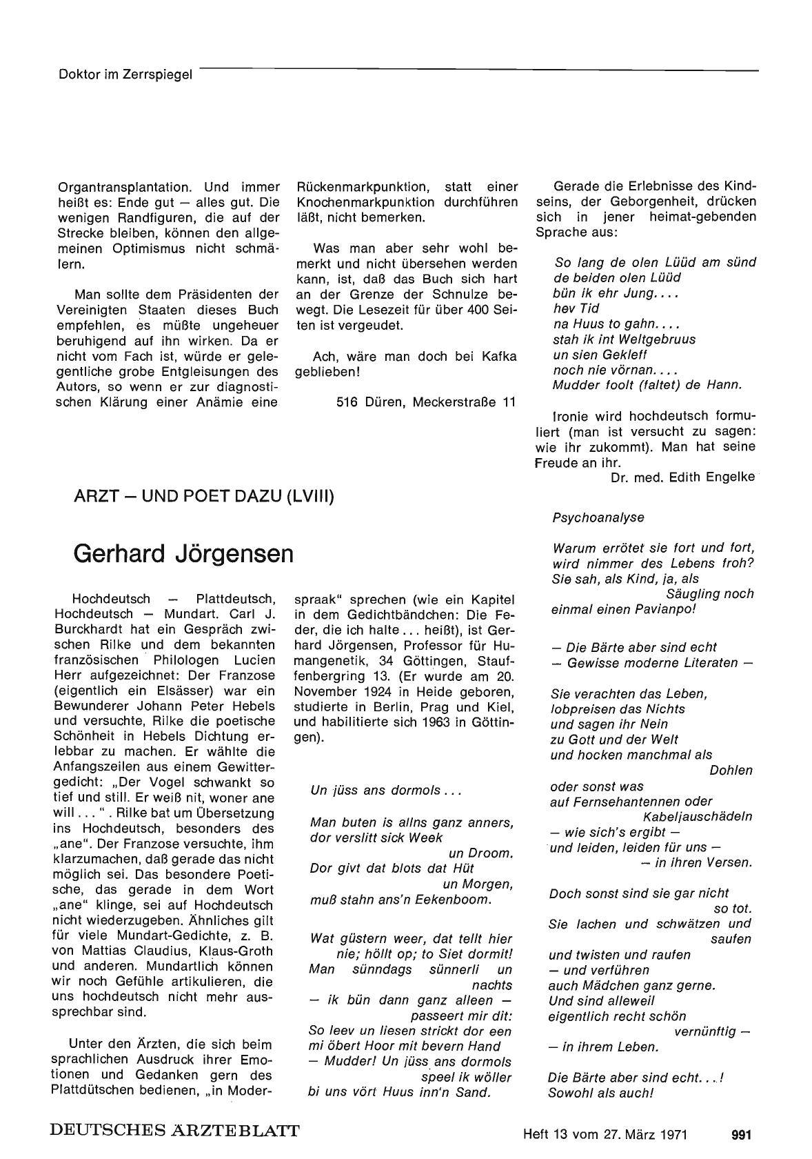 Vorschauseite 1: Arzt — und Poet dazu (LVIII): Gerhard Jörgensen