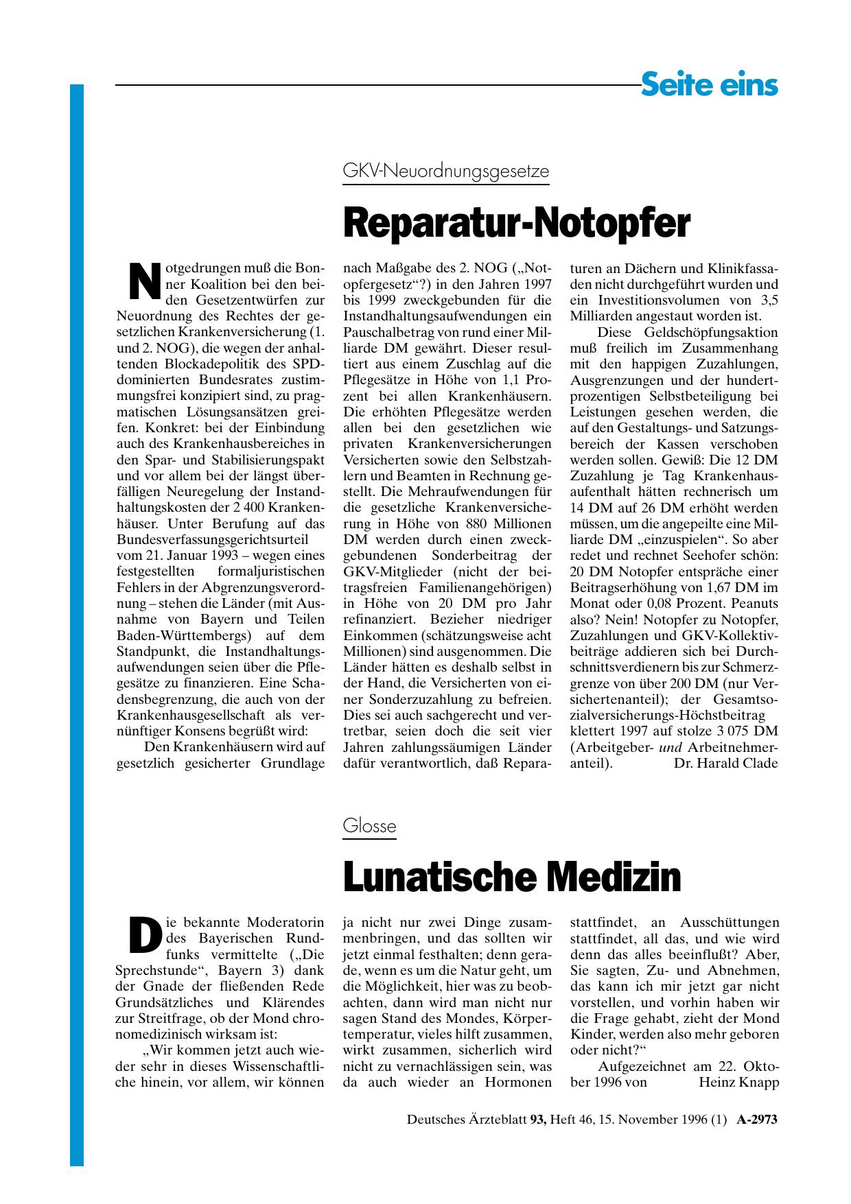 Vorschauseite 1: GKV-Neuordnungsgesetze: Reparatur-Notopfer