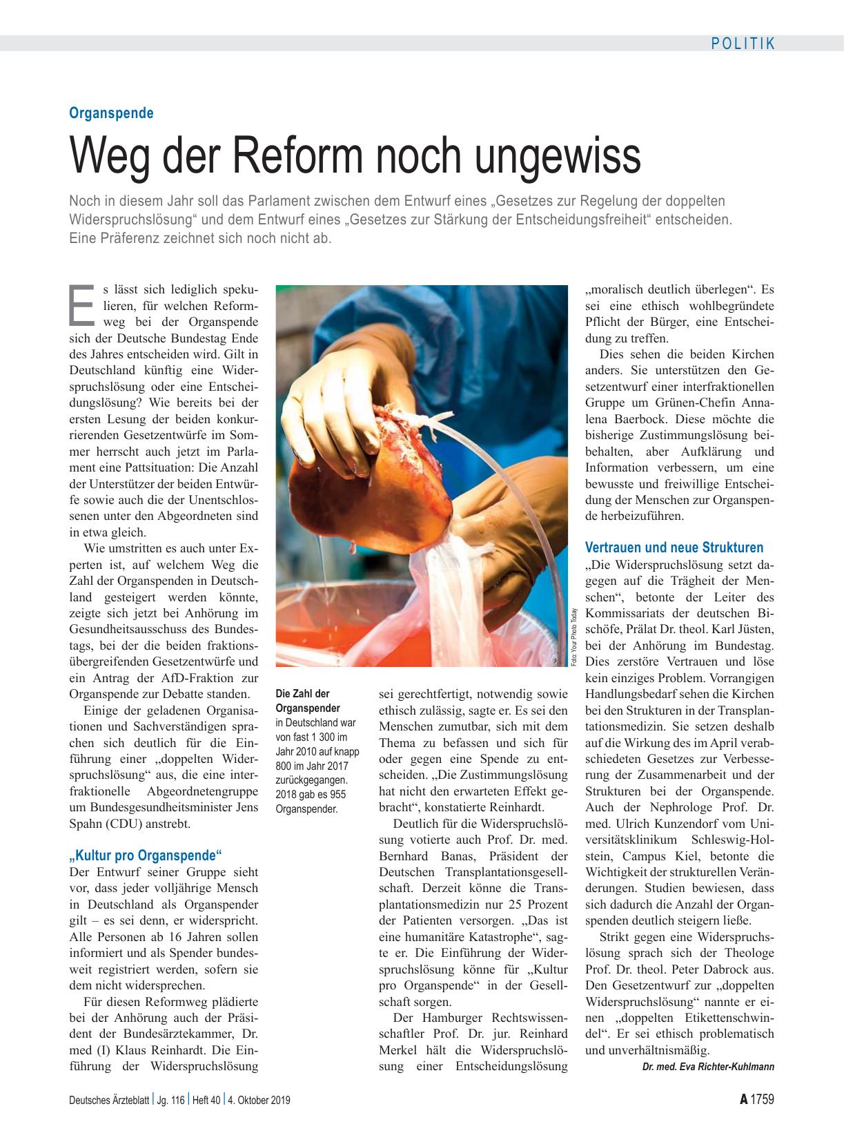 Vorschauseite 1: Organspende: Weg der Reform noch ungewiss