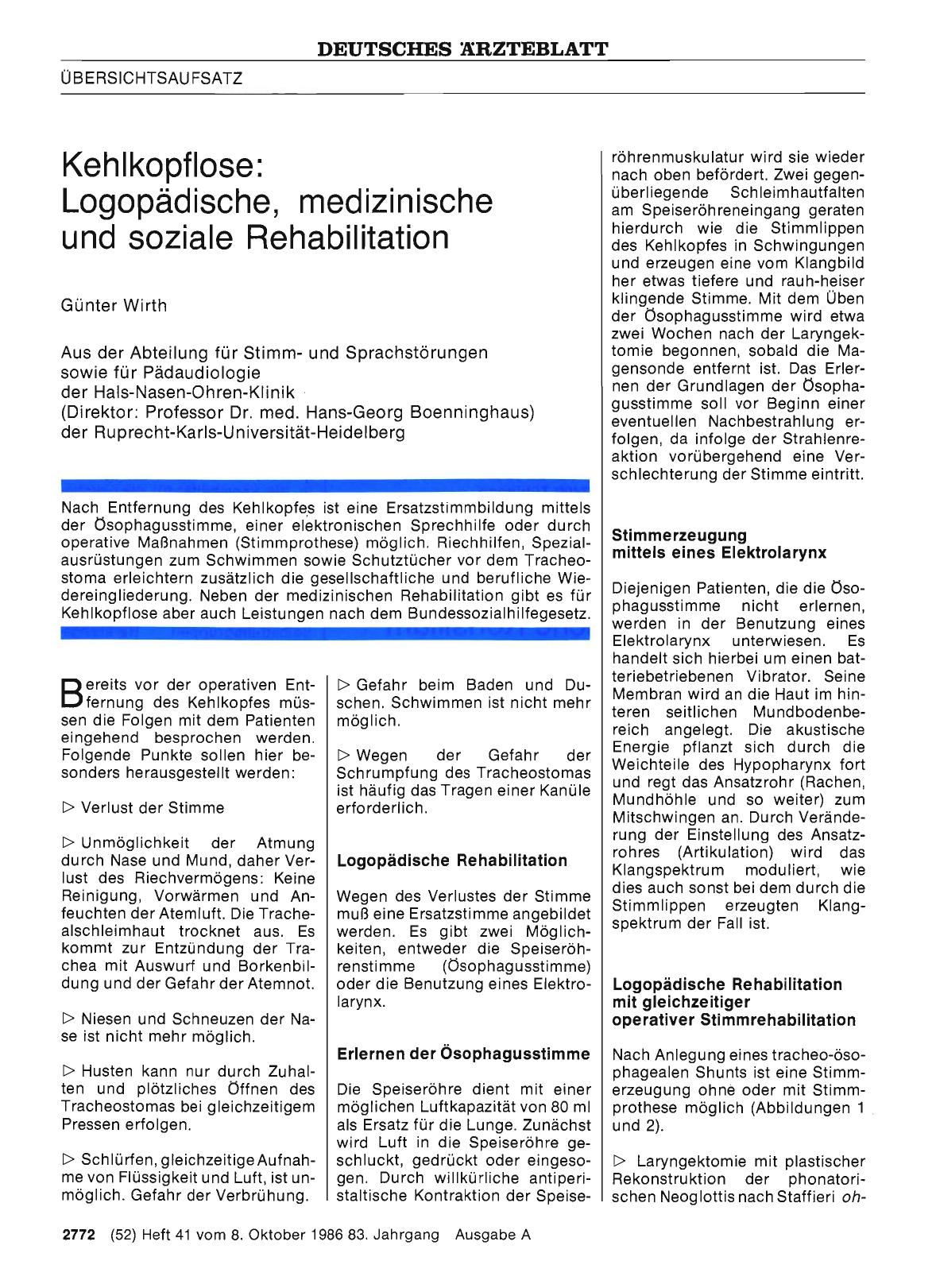 Vorschauseite 1: Kehlkopflose: Logopädische, medizinische und soziale Rehabilitation