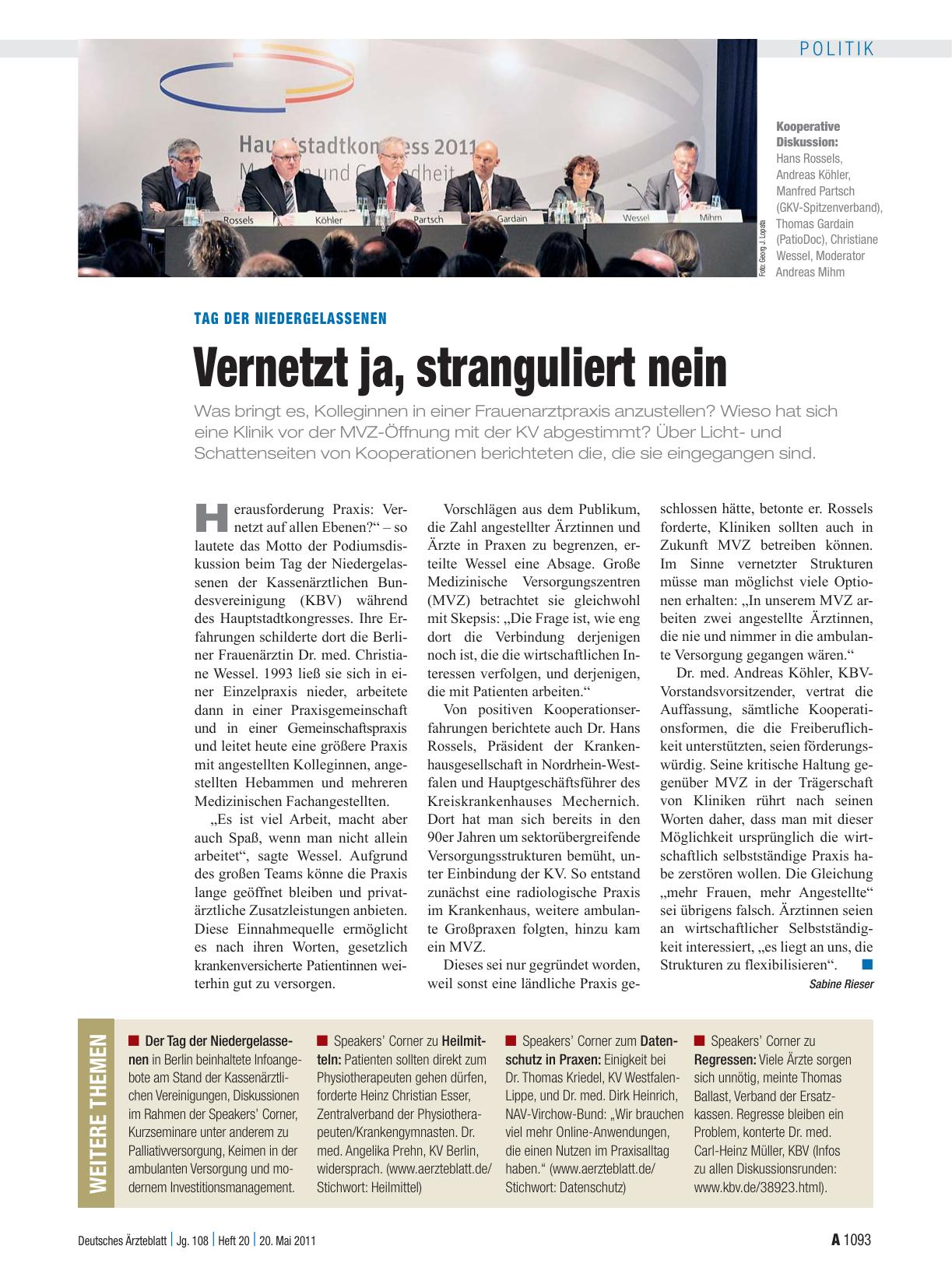 Vorschauseite 1: Tag der Niedergelassenen: Vernetzt ja, stranguliert nein