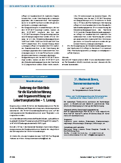 Vorschauseite 1: Änderung der Richtlinie für die Wartelistenführung und Organvermittlung zur Lebertransplantation – 1. Lesung